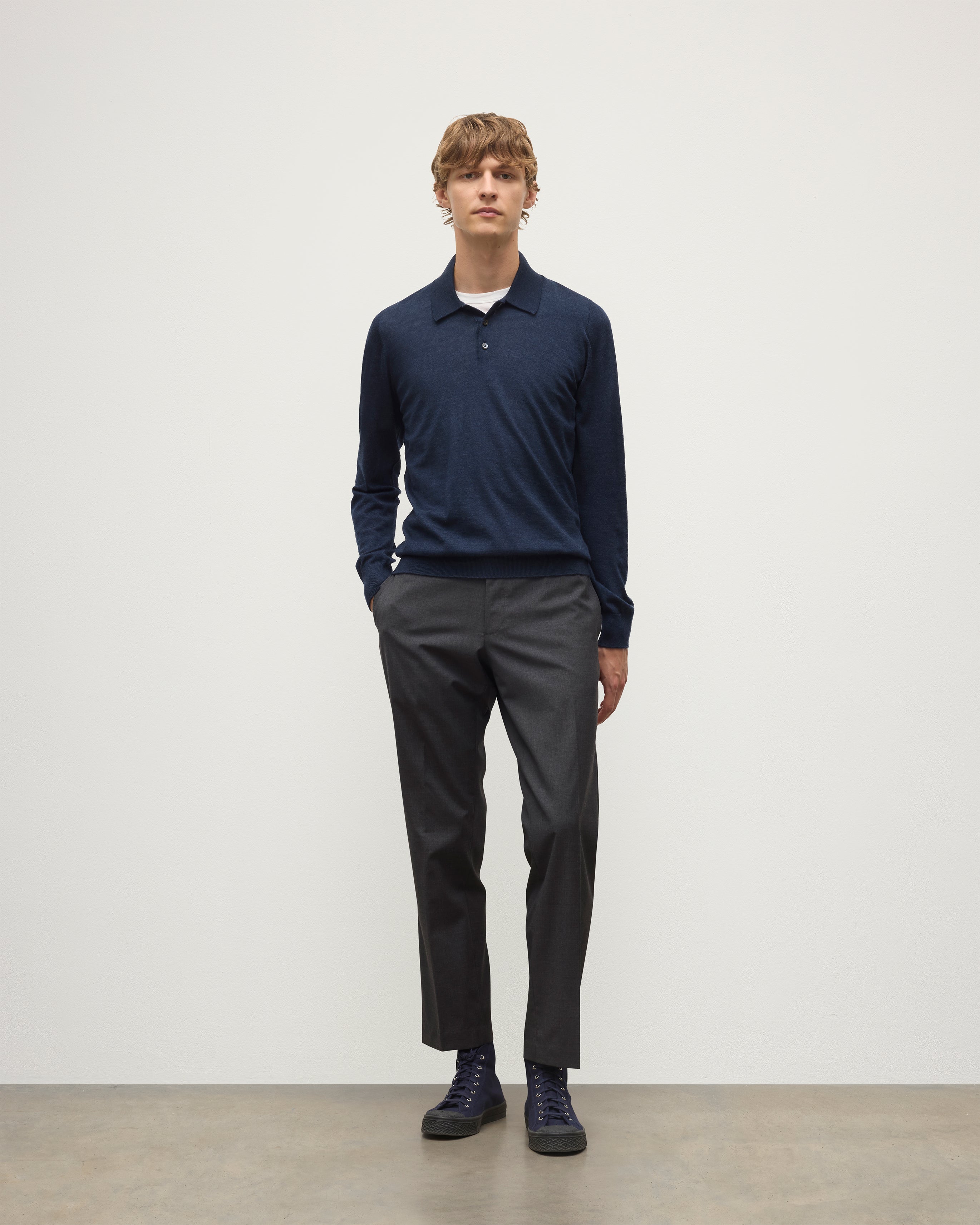 Johnstons of Elgin - Fin Navy Superfine Cashmere Polo Shirt