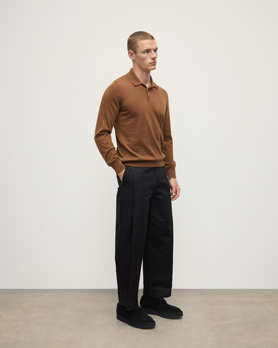 Johnstons of Elgin - Dark Camel Superfine Cashmere Polo Shirt