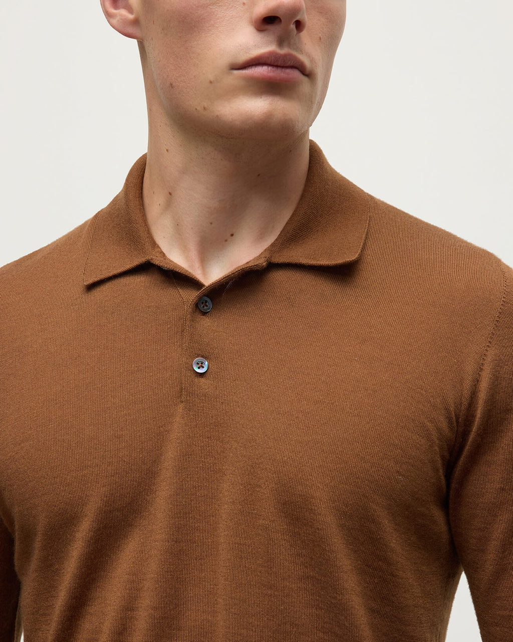 Johnstons of Elgin - Dark Camel Superfine Cashmere Polo Shirt