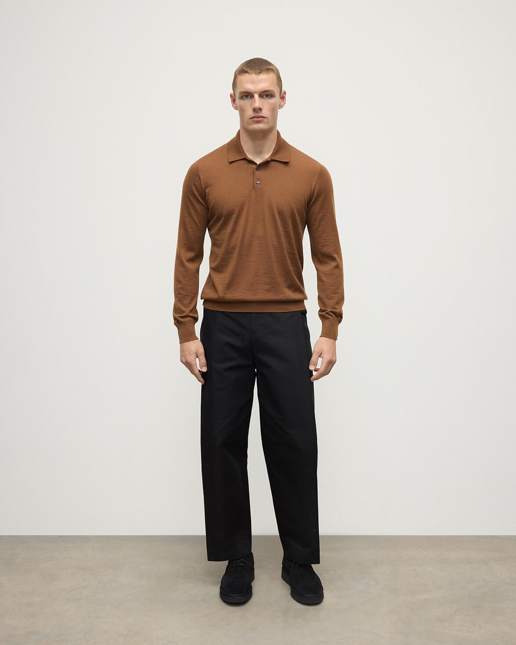 Johnstons of Elgin - Dark Camel Superfine Cashmere Polo Shirt
