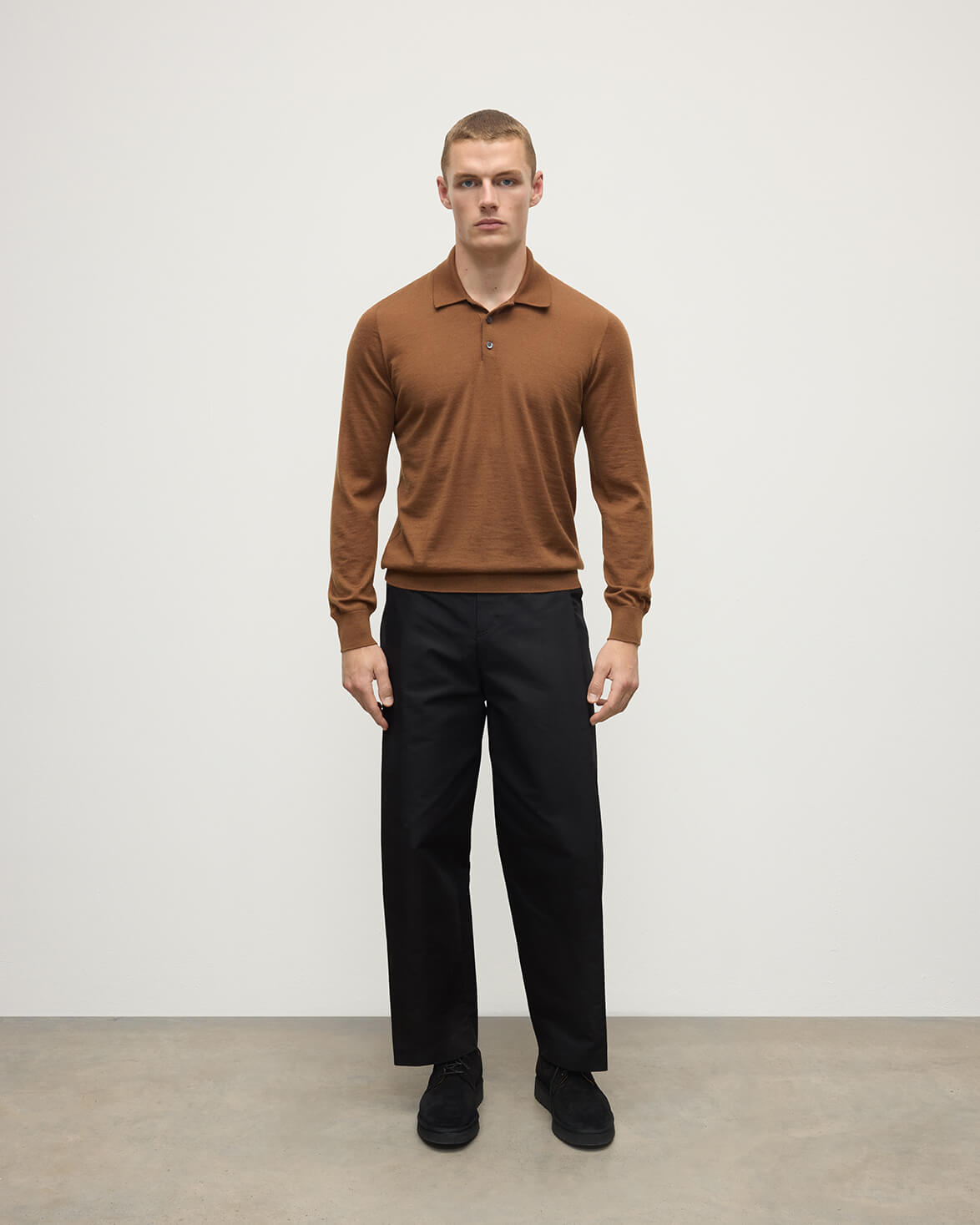 Johnstons of Elgin - Dark Camel Superfine Cashmere Polo Shirt