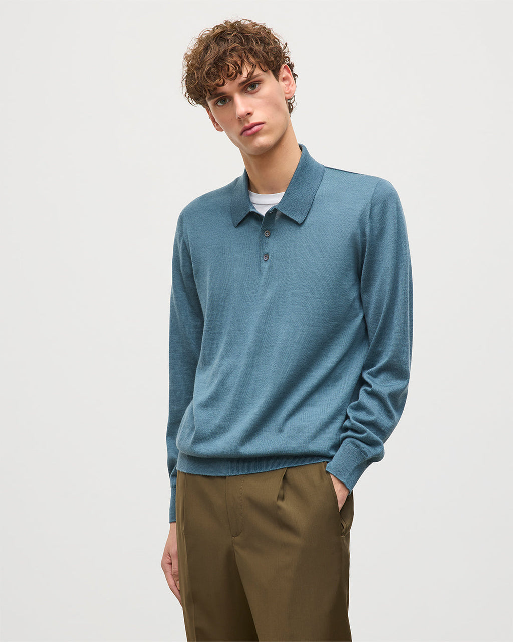 Johnstons of Elgin - Fin Blue Superfine Cashmere Polo Shirt