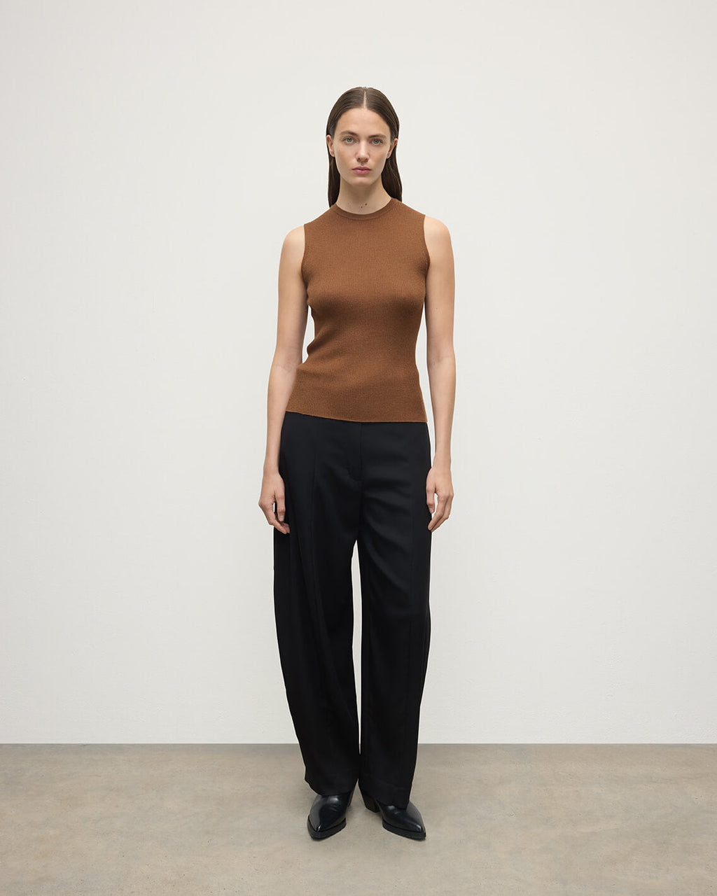 Johnstons of Elgin - Sleeveless Dark Camel Tank Top