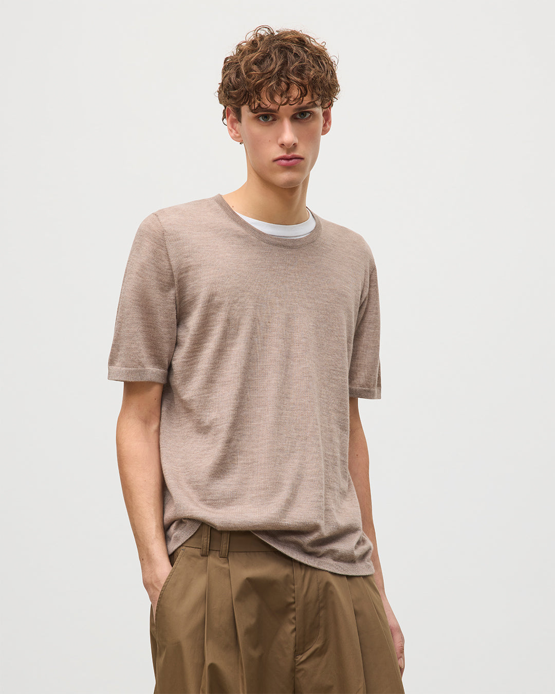 Johnstons of Elgin - Boyd Light Brown Superfine Cashmere T - Shirt