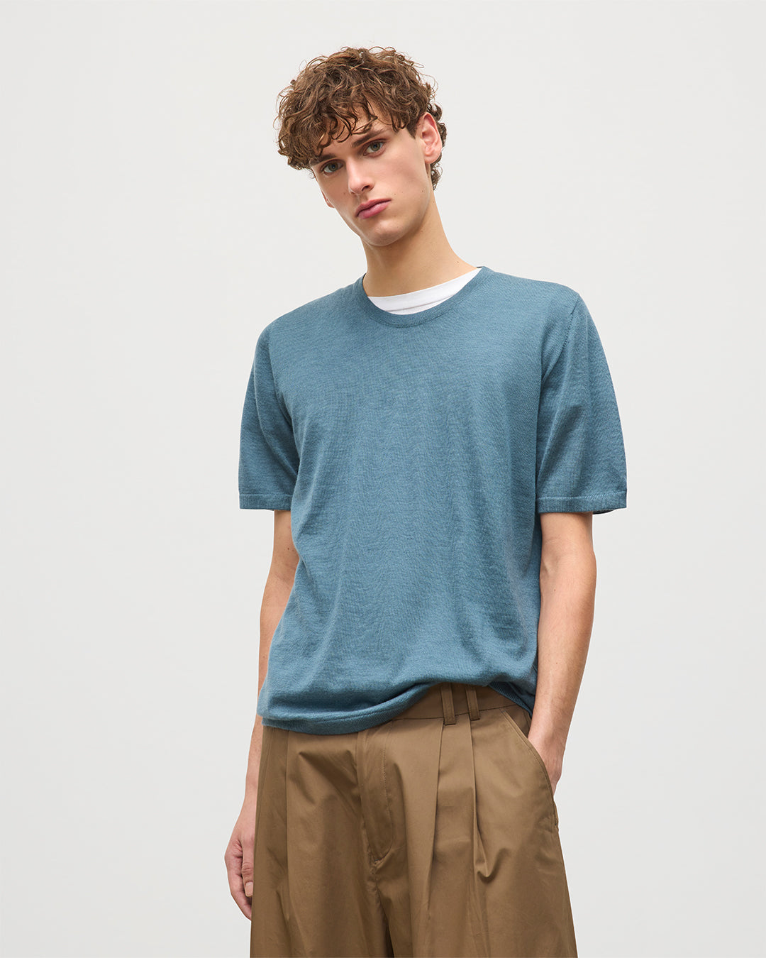 Johnstons of Elgin - Boyd Blue Superfine Cashmere T - Shirt