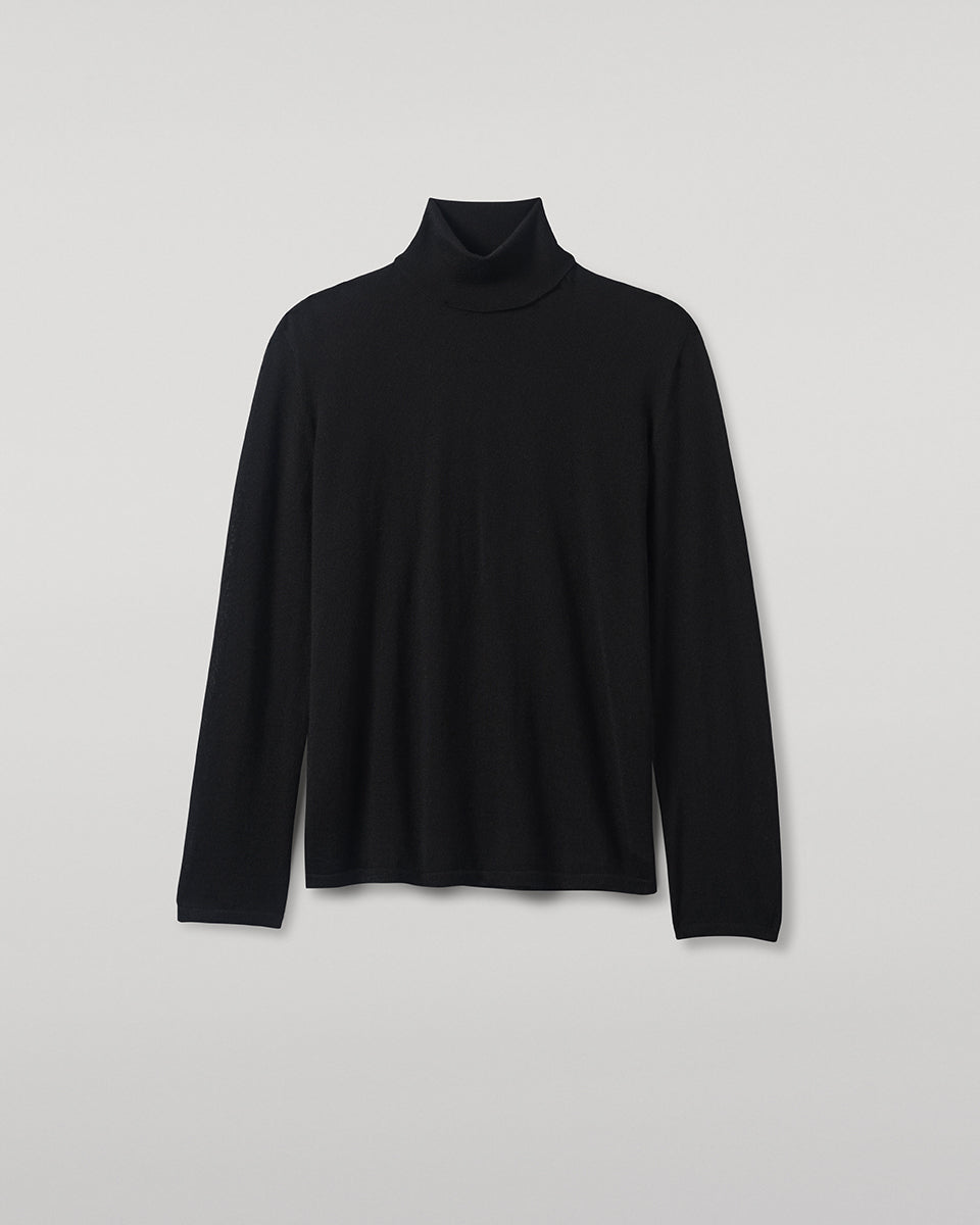 Johnstons of Elgin - Superfine Cashmere Black Roll Neck Jumper