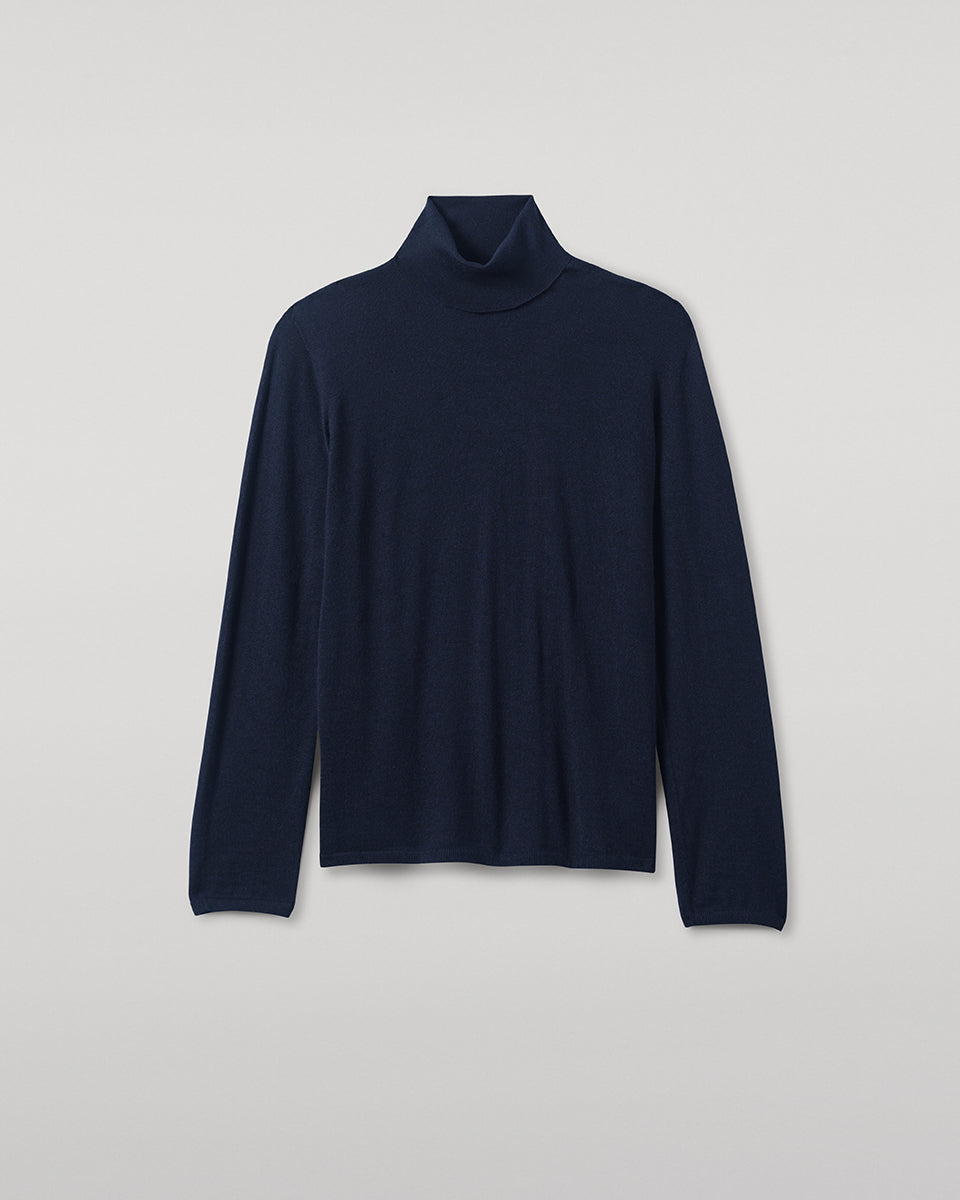 Johnstons of Elgin - Superfine Cashmere Dark Navy Roll Neck Jumper