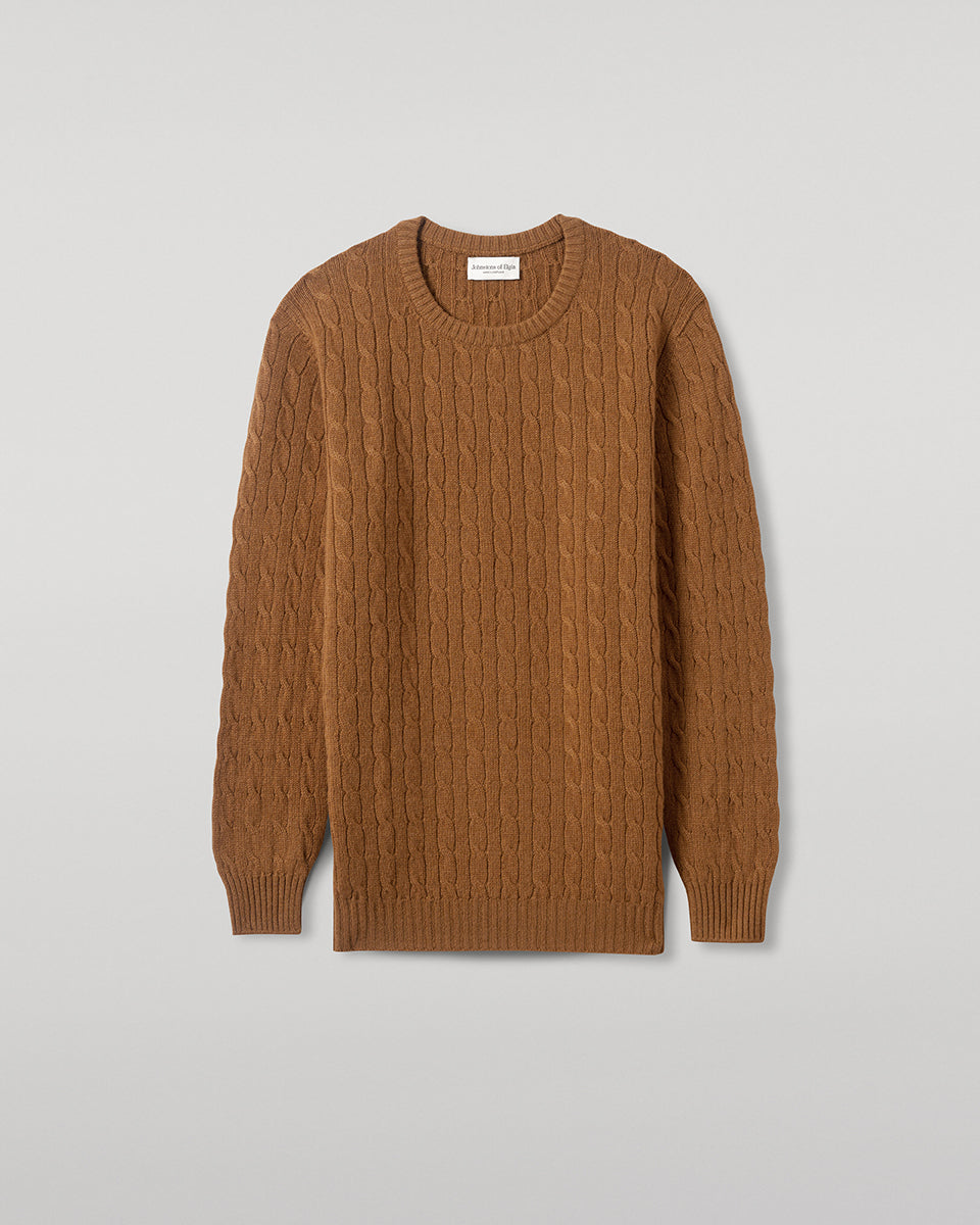 Johnstons of Elgin - Cable Knit Dark Camel Cashmere Jumper