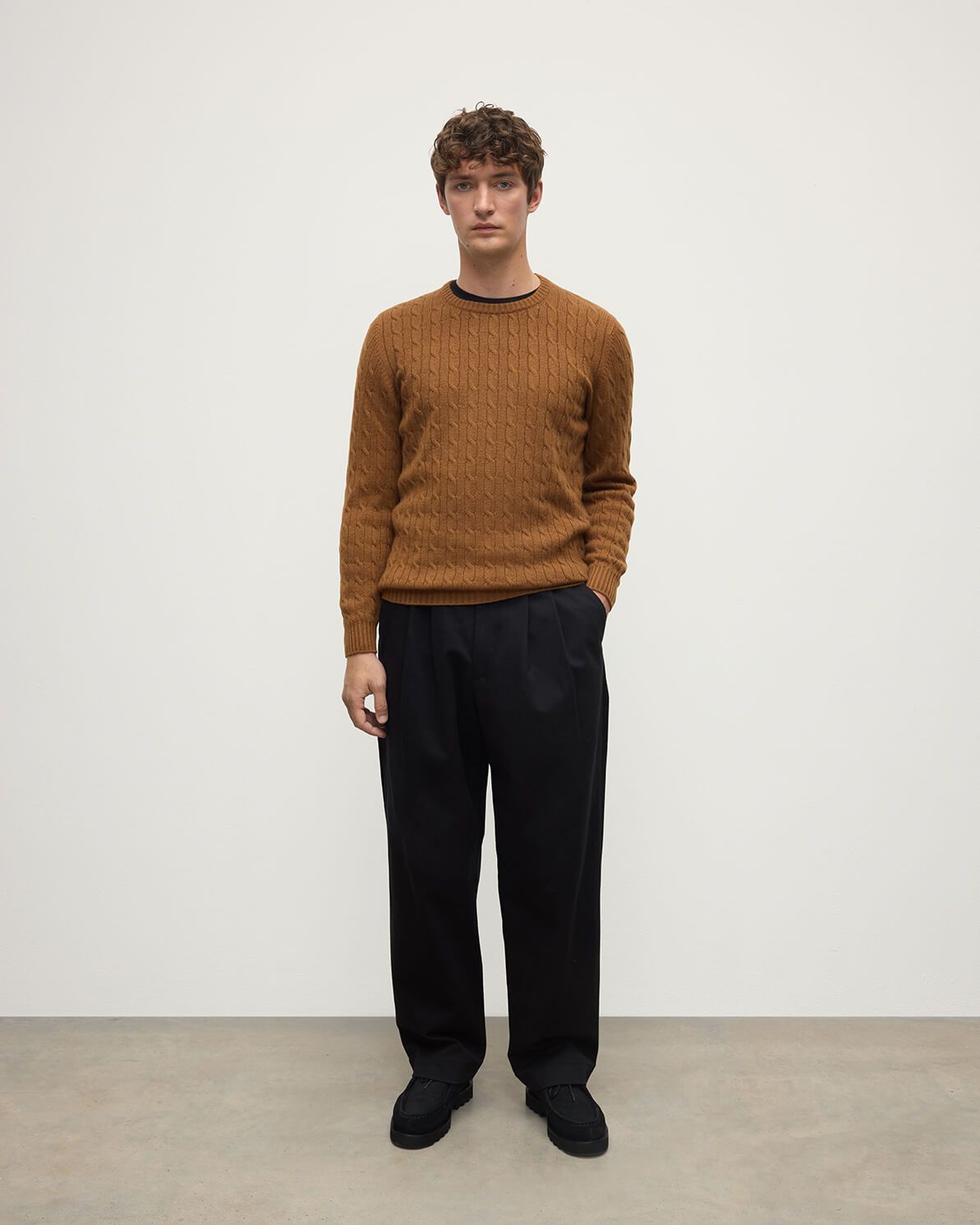 Johnstons of Elgin - Cable Knit Dark Camel Cashmere Jumper