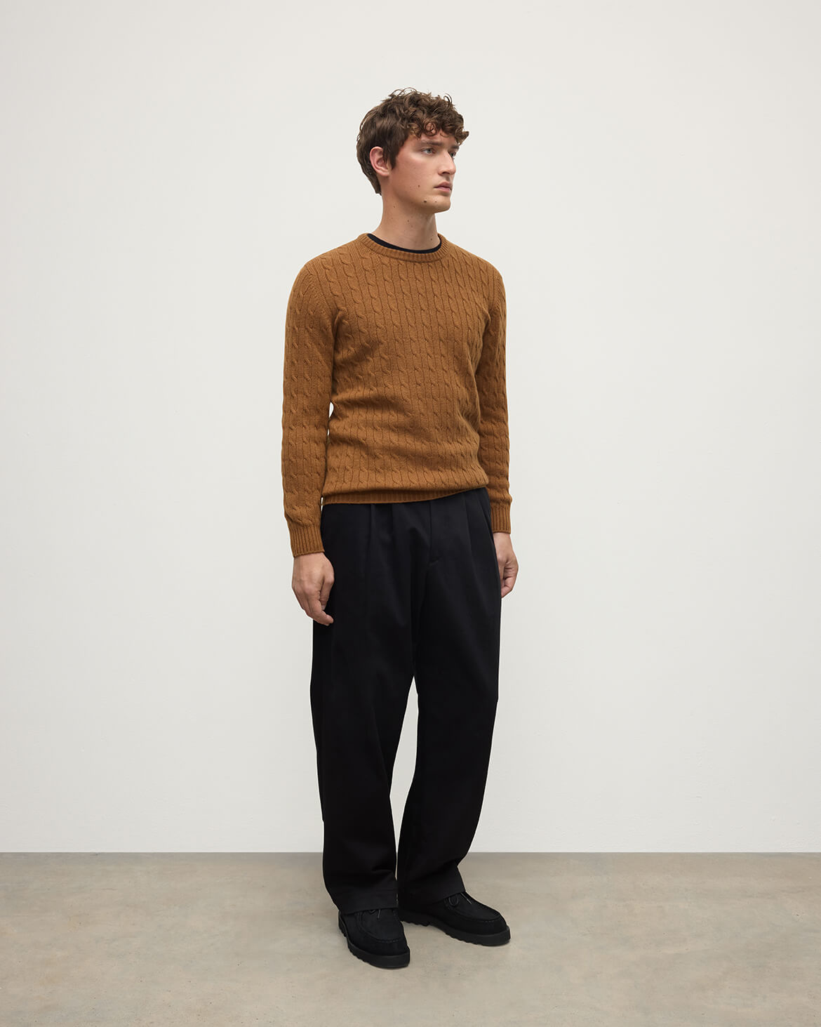 Johnstons of Elgin - Cable Knit Dark Camel Cashmere Jumper