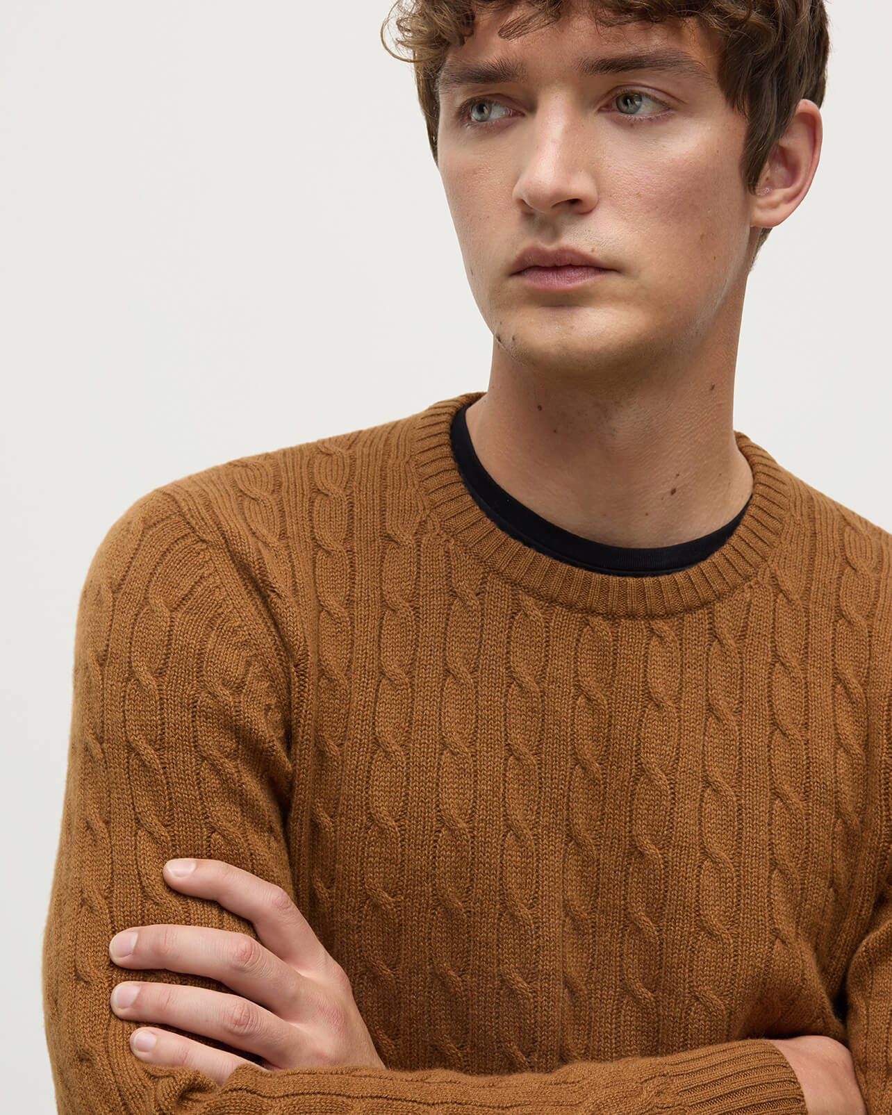 Johnstons of Elgin - Cable Knit Dark Camel Cashmere Jumper