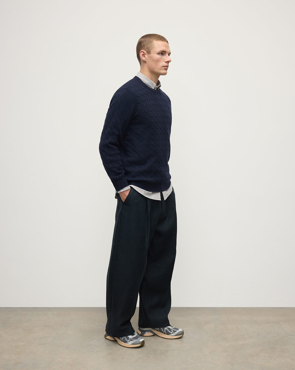 Johnstons of Elgin - Cable Knit Dark Navy Cashmere Jumper