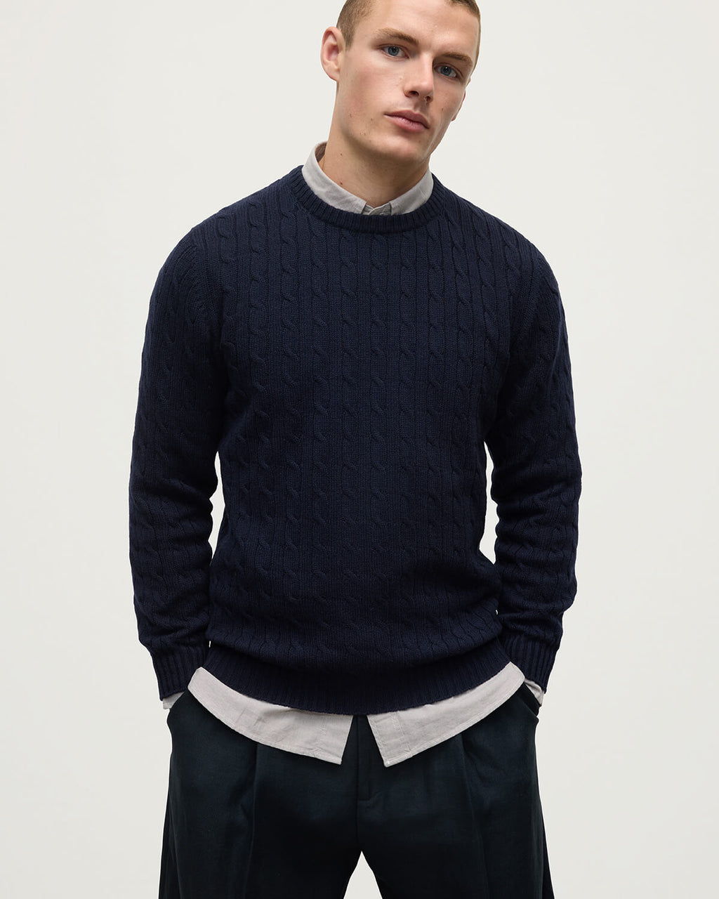 Johnstons of Elgin - Cable Knit Dark Navy Cashmere Jumper