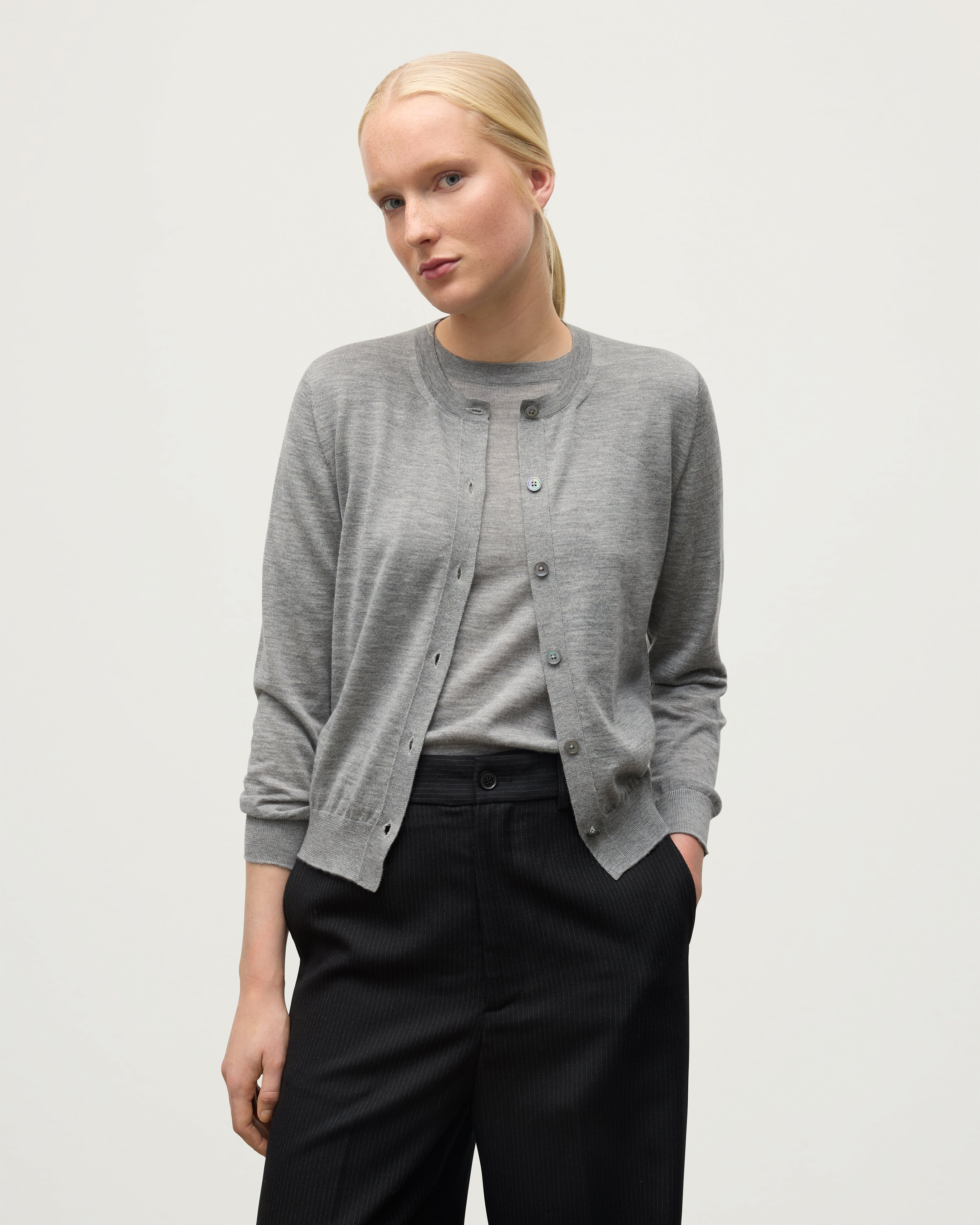 Johnstons of Elgin - Honor Grey Superfine Cashmere Cardigan