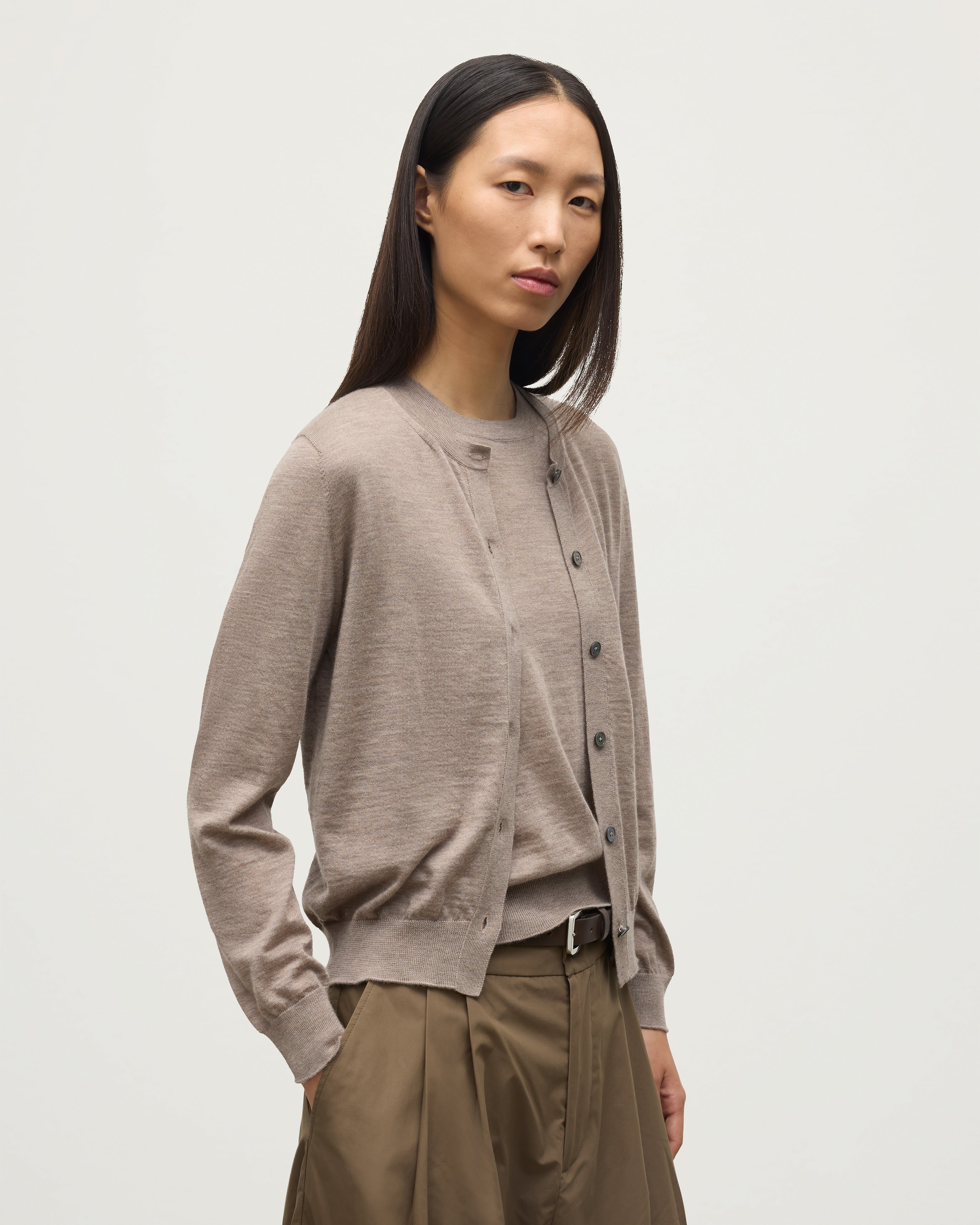 Johnstons of Elgin - Honor Light Brown Superfine Cashmere Cardigan