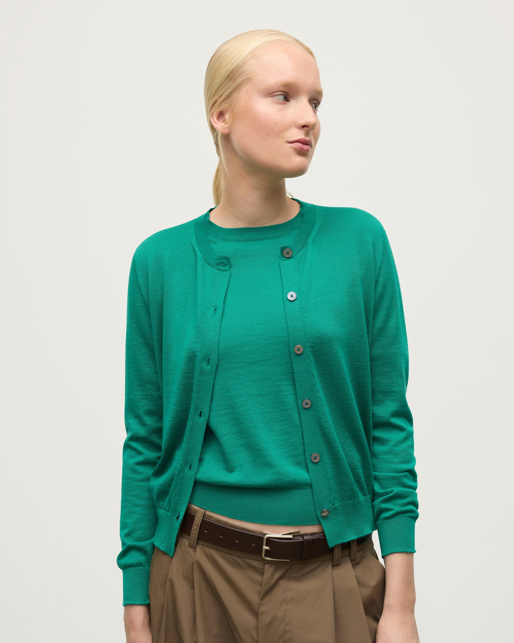 Johnstons of Elgin - Honor Bright Green Superfine Cashmere Cardigan