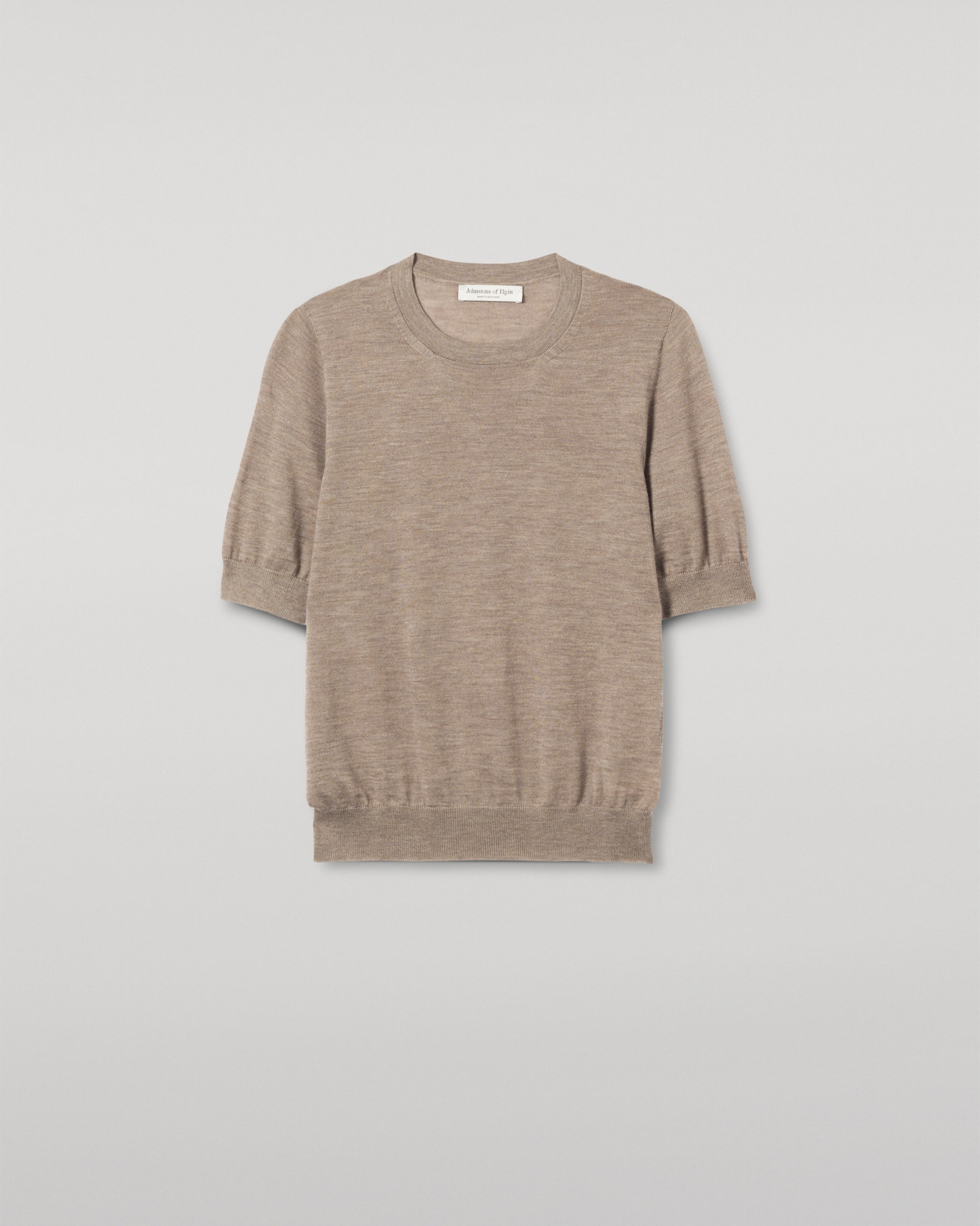 Johnstons of Elgin - Honor Light Brown Superfine Cashmere T - Shirt