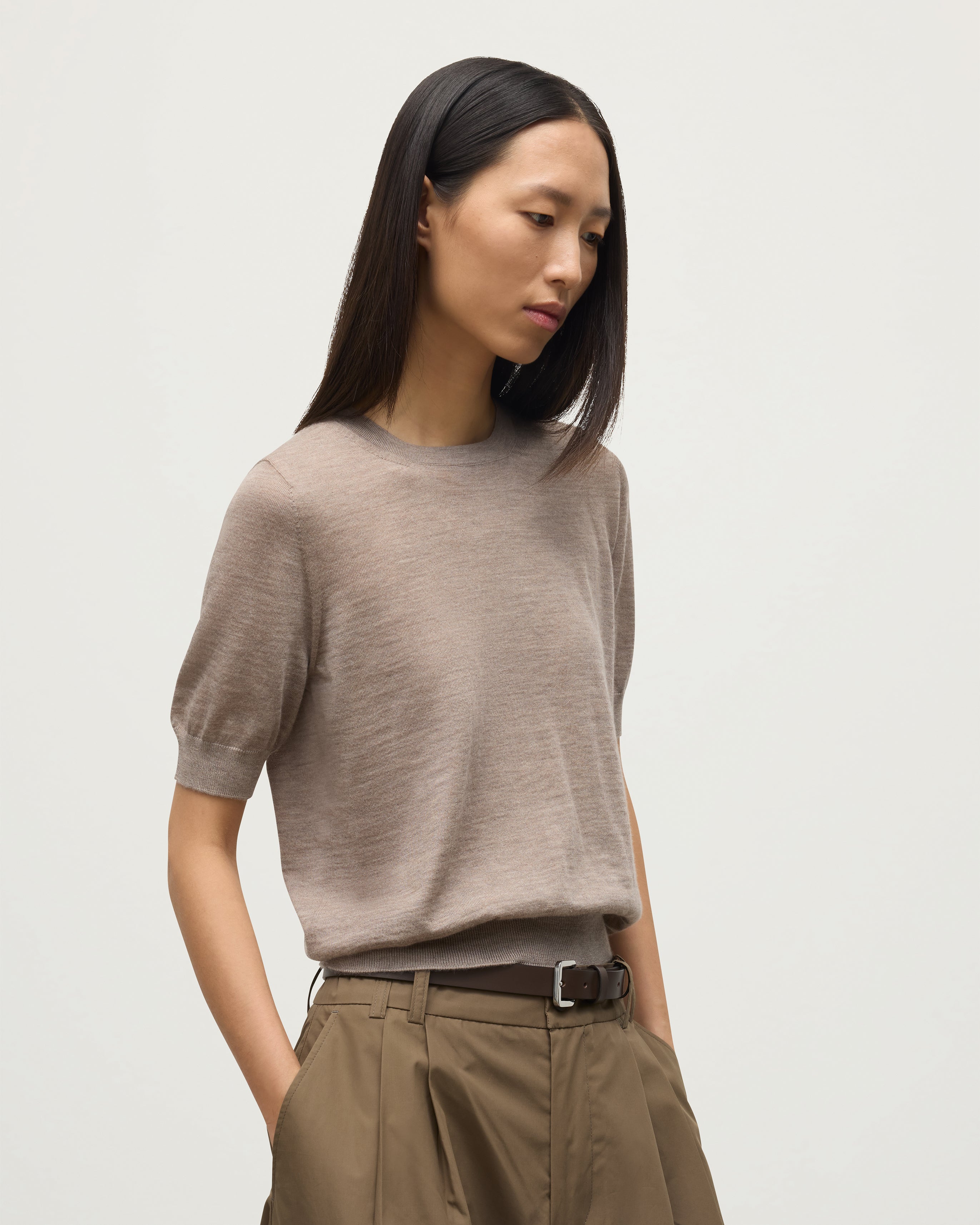 Johnstons of Elgin - Honor Light Brown Superfine Cashmere T - Shirt
