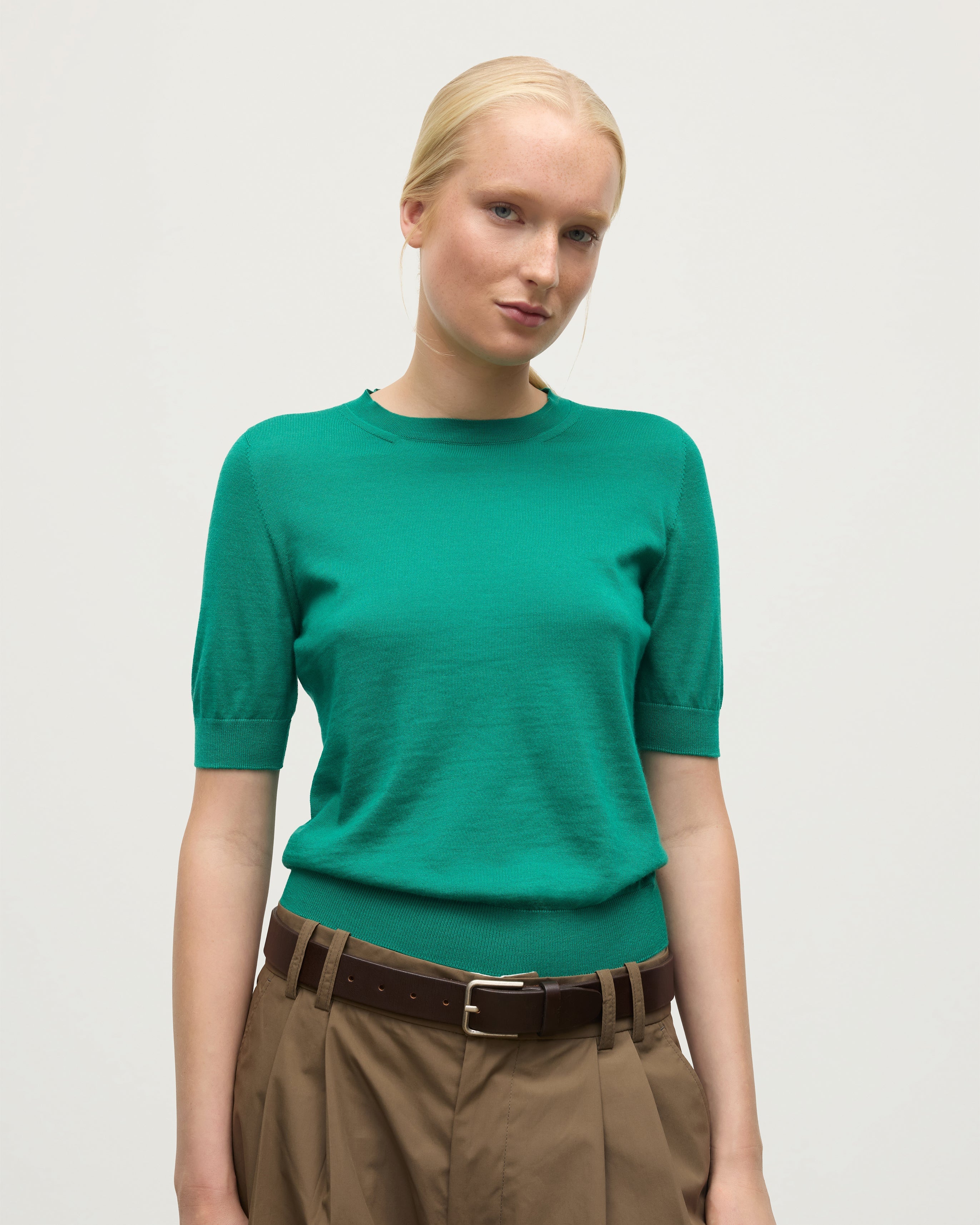 Johnstons of Elgin - Honor Bright Green Superfine Cashmere T - Shirt