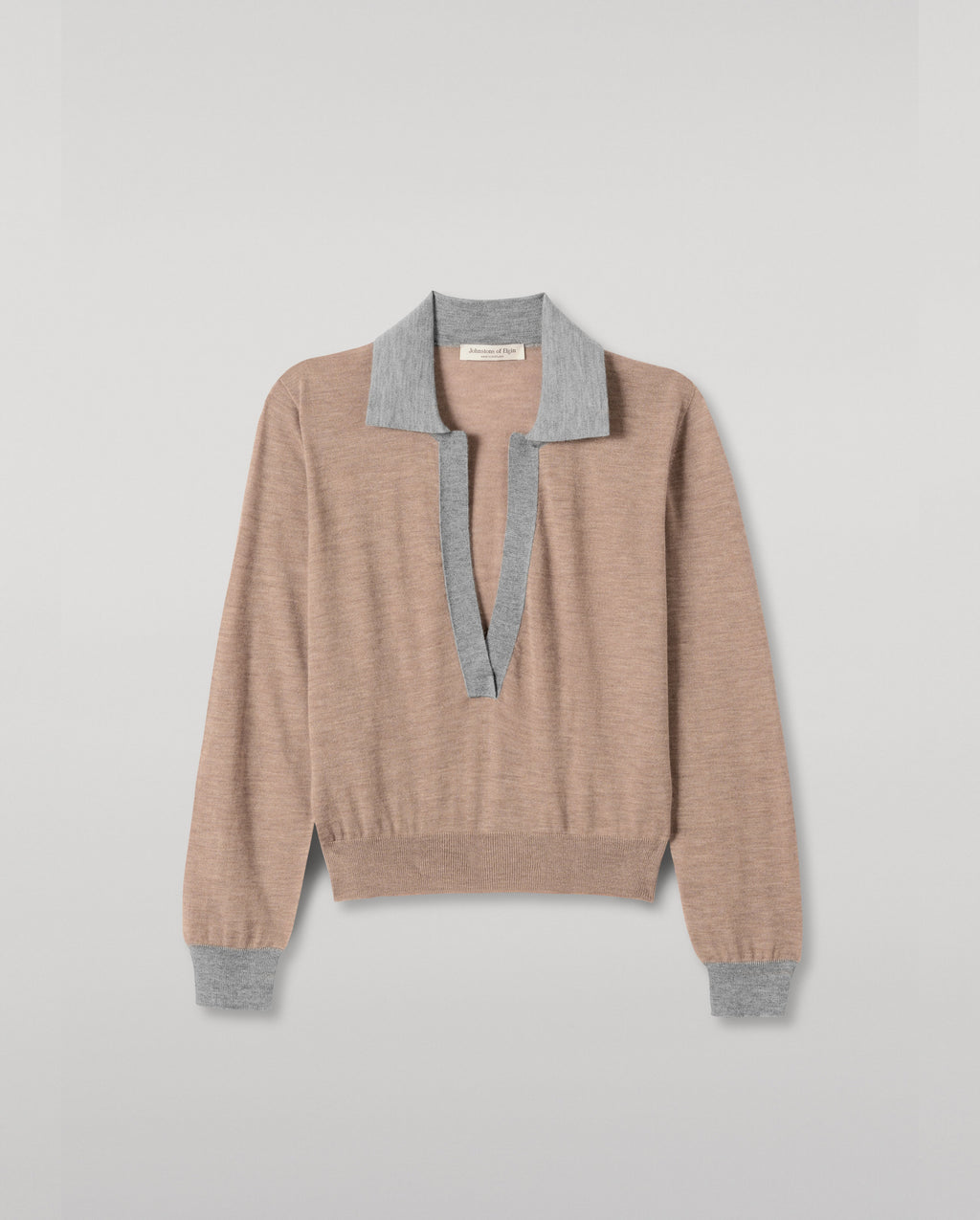 Johnstons of Elgin - Dee Brown & Grey Superfine Cashmere Polo Shirt