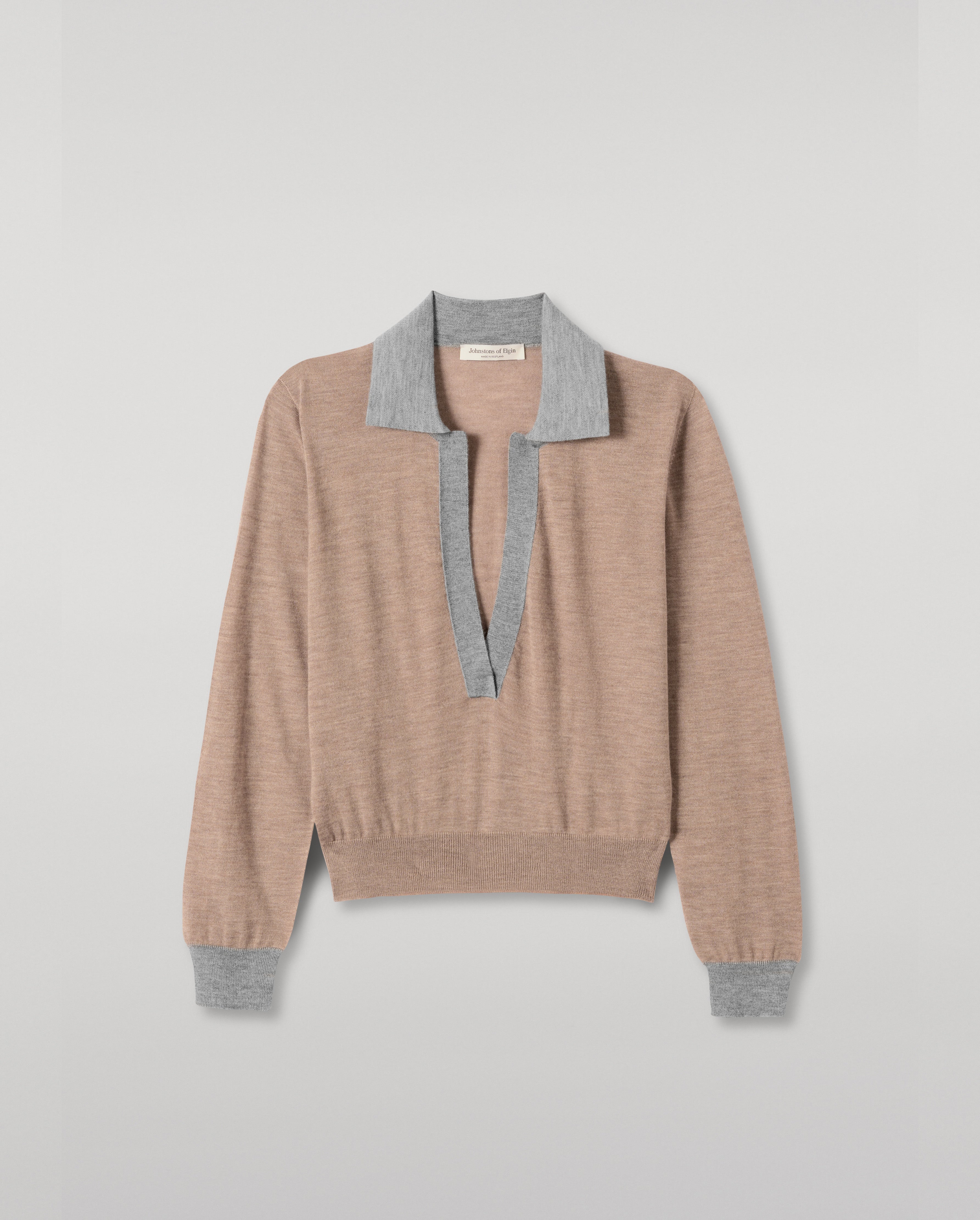 Johnstons of Elgin - Dee Brown & Grey Superfine Cashmere Polo Shirt