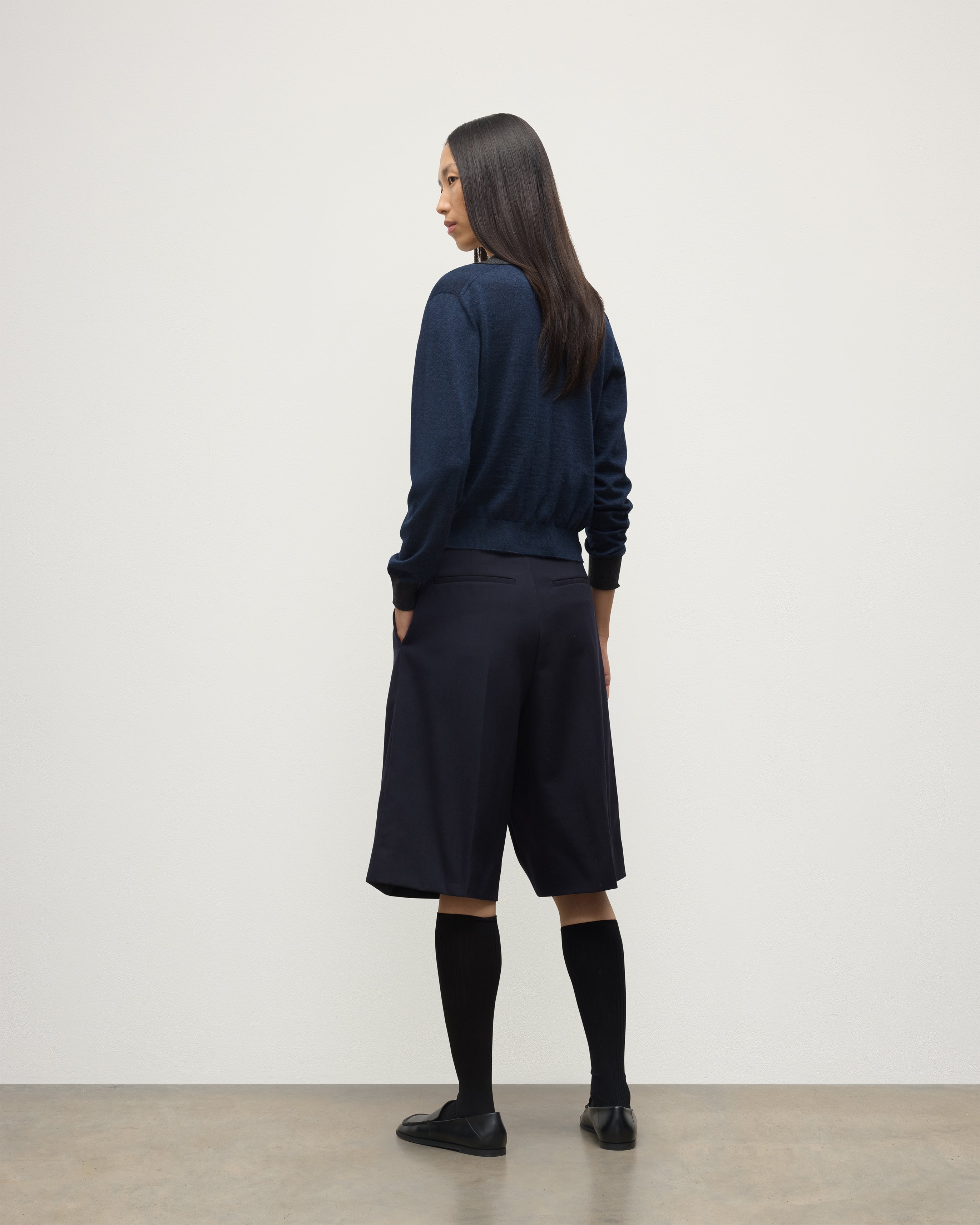 Johnstons of Elgin - Dee Navy & Grey Superfine Cashmere Polo Shirt