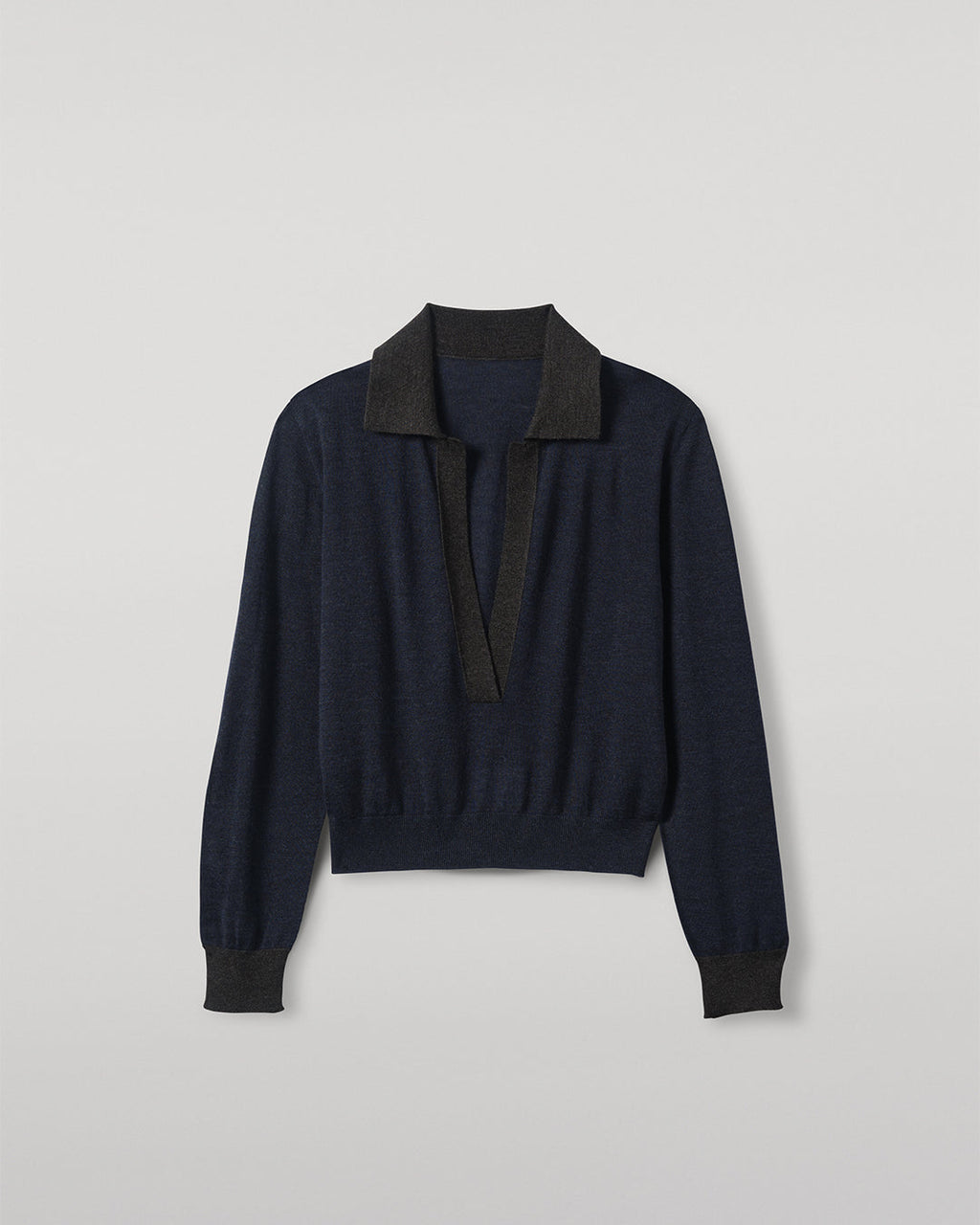 Johnstons of Elgin - Dee Navy & Grey Superfine Cashmere Polo Shirt
