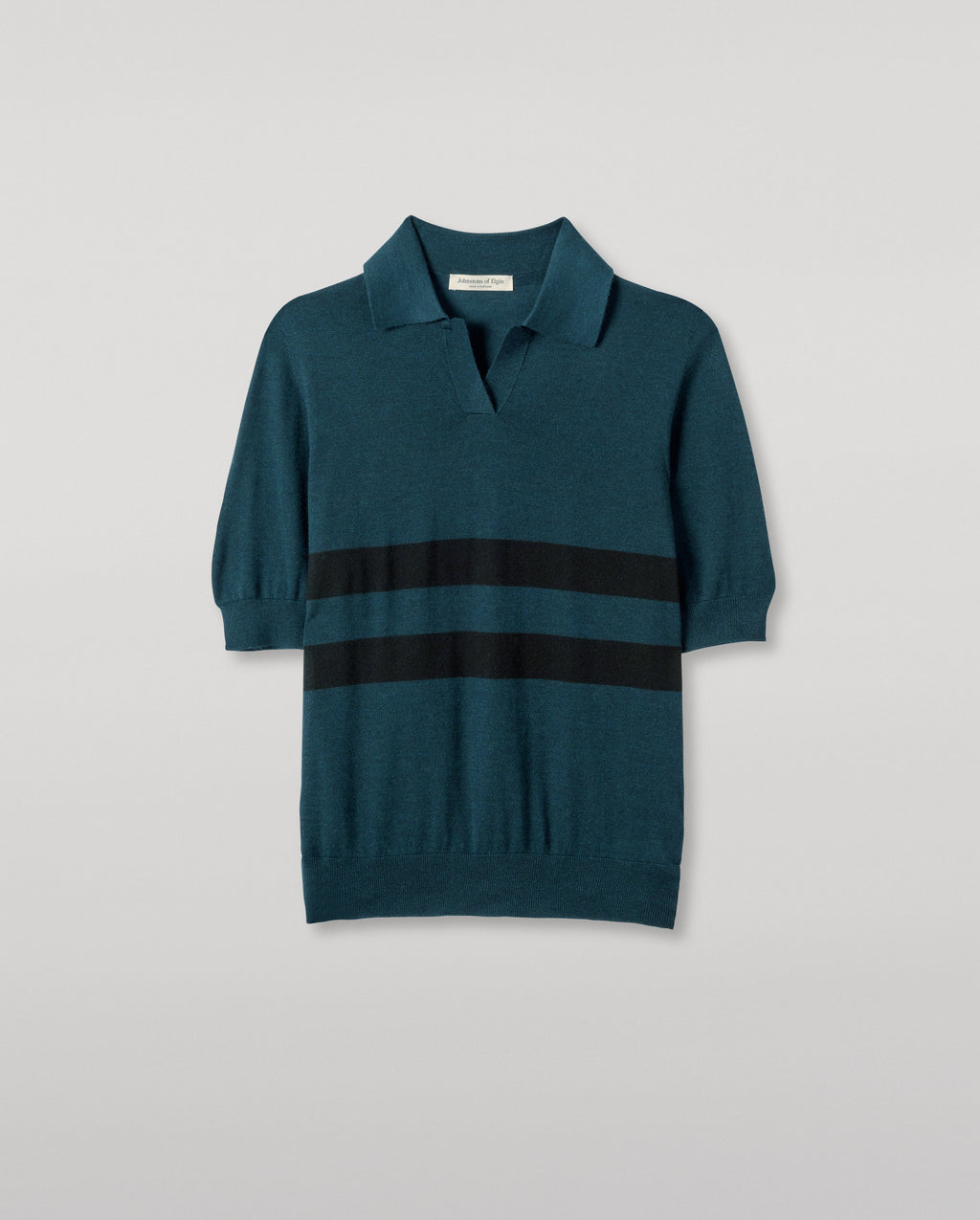 Johnstons of Elgin - Coira Green & Black Superfine Cashmere Polo Shirt