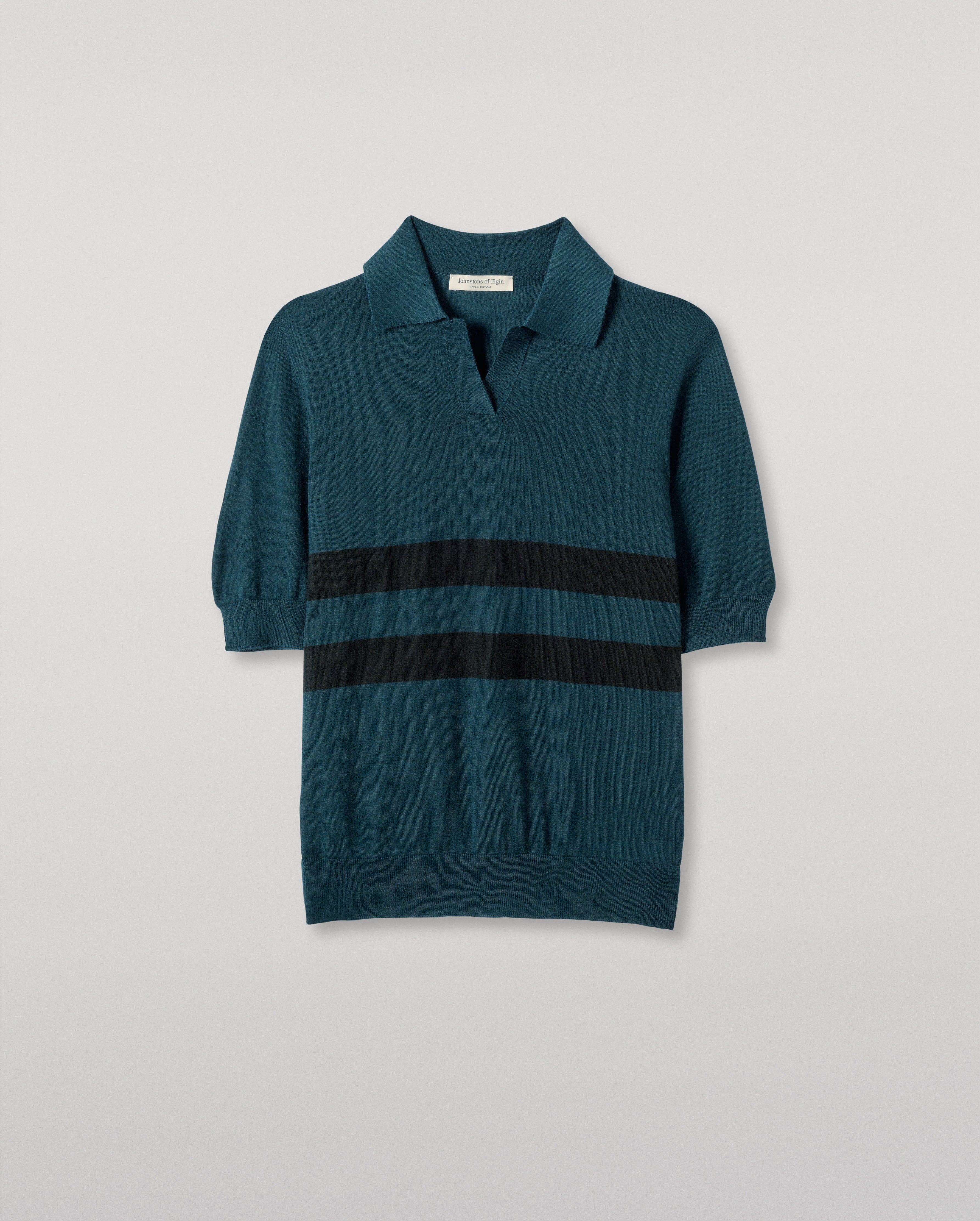 Johnstons of Elgin - Coira Green & Black Superfine Cashmere Polo Shirt