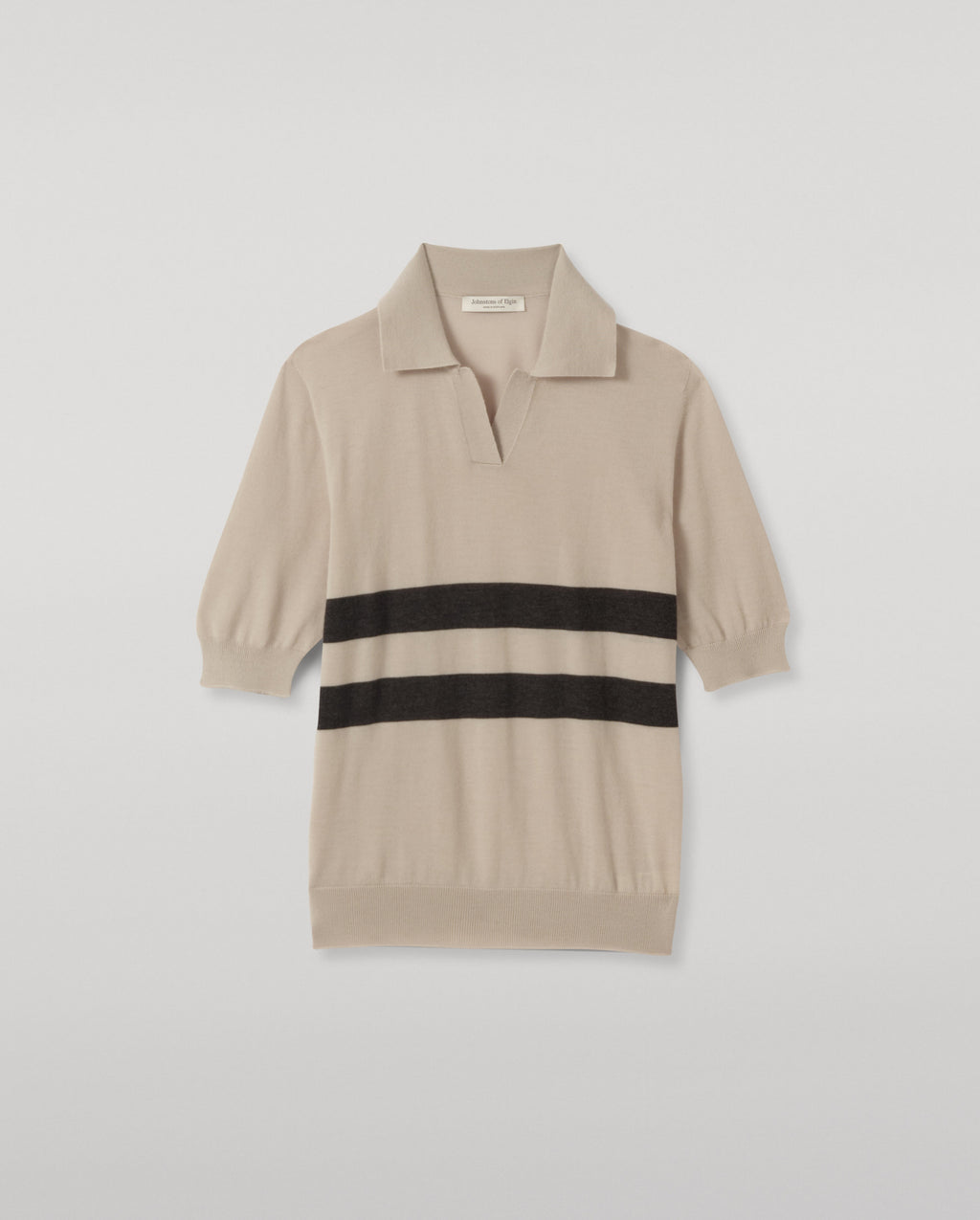 Johnstons of Elgin - Coira Cream & Grey Superfine Cashmere Polo Shirt