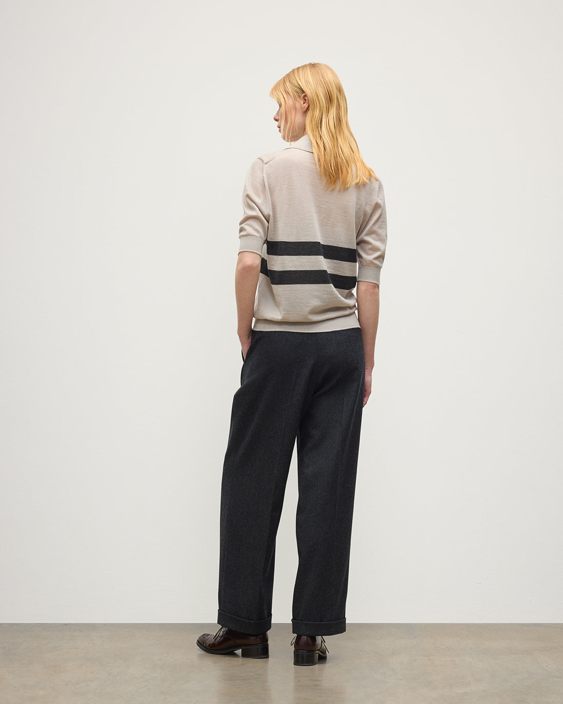 Johnstons of Elgin - Coira Cream & Grey Superfine Cashmere Polo Shirt