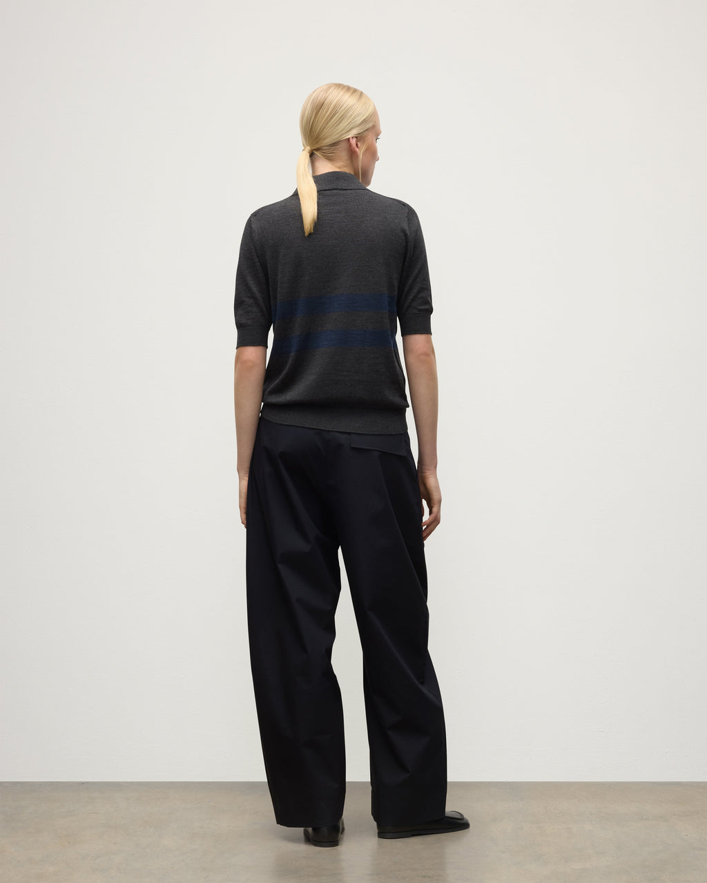 Johnstons of Elgin - Coira Dark Grey & Navy Superfine Cashmere Polo Shirt