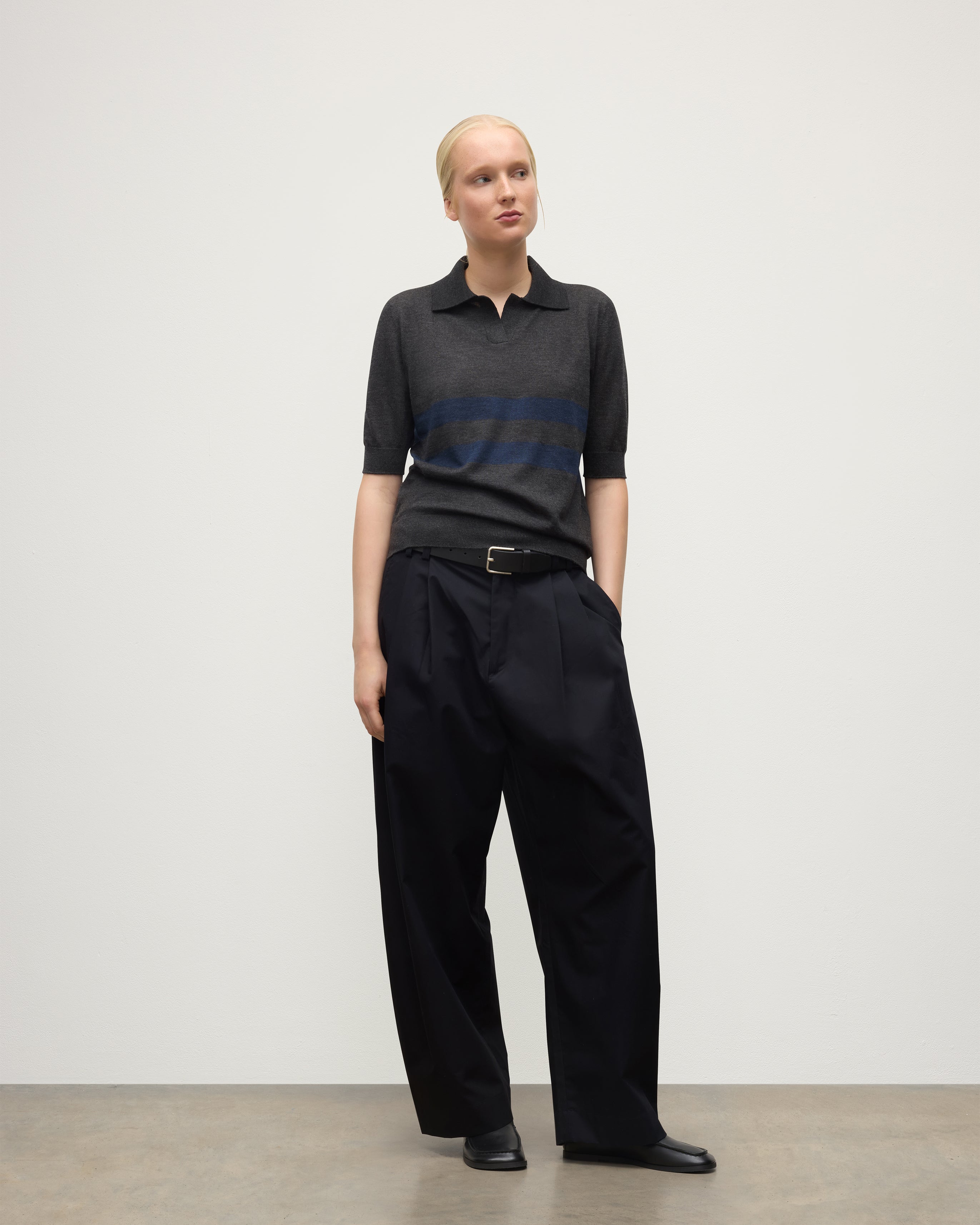 Johnstons of Elgin - Coira Dark Grey & Navy Superfine Cashmere Polo Shirt