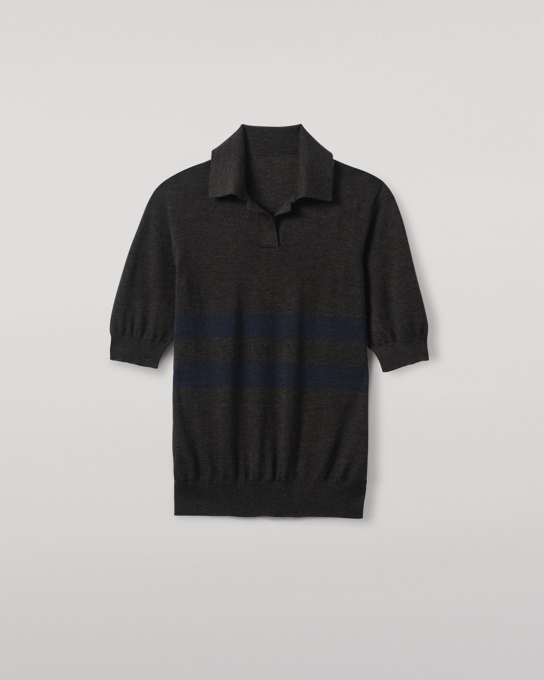Johnstons of Elgin - Coira Dark Grey & Navy Superfine Cashmere Polo Shirt