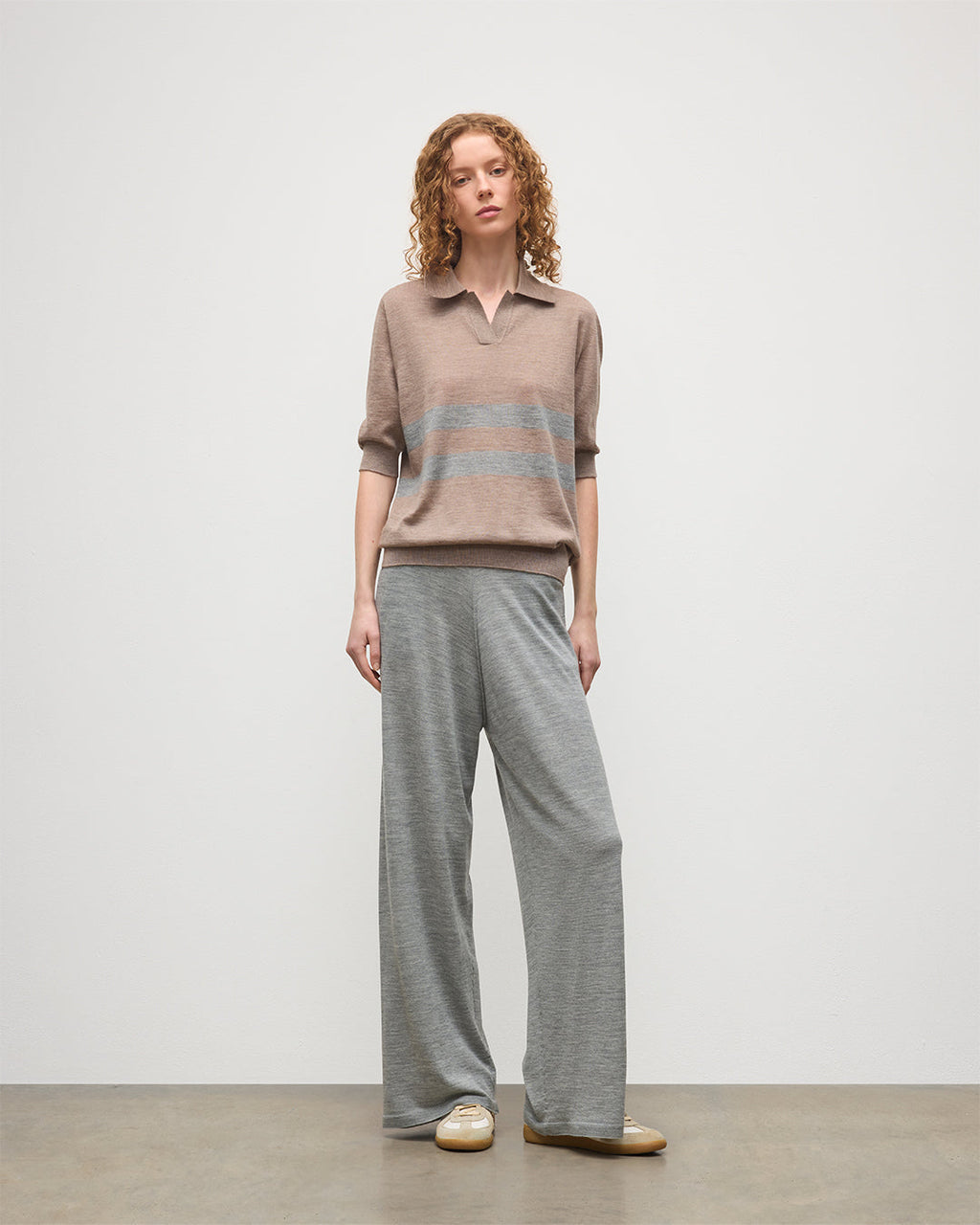Johnstons of Elgin - Coira Brown & Dark Grey Superfine Cashmere Polo Shirt