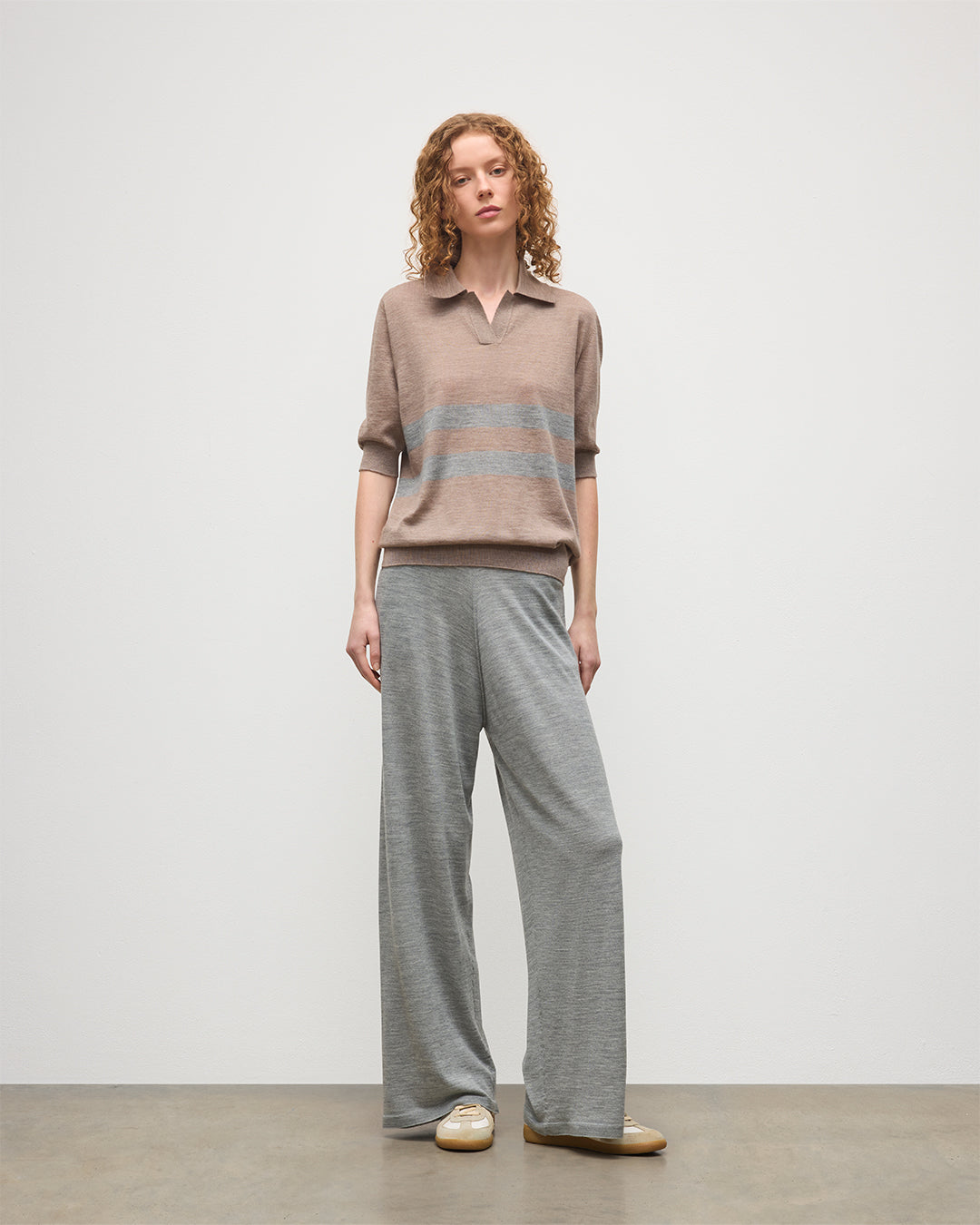 Johnstons of Elgin - Coira Brown & Dark Grey Superfine Cashmere Polo Shirt