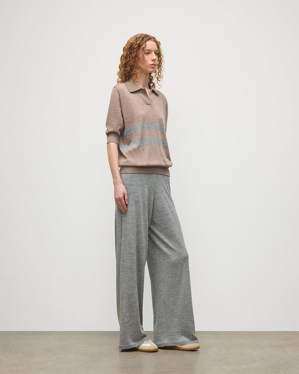 Johnstons of Elgin - Coira Brown & Dark Grey Superfine Cashmere Polo Shirt