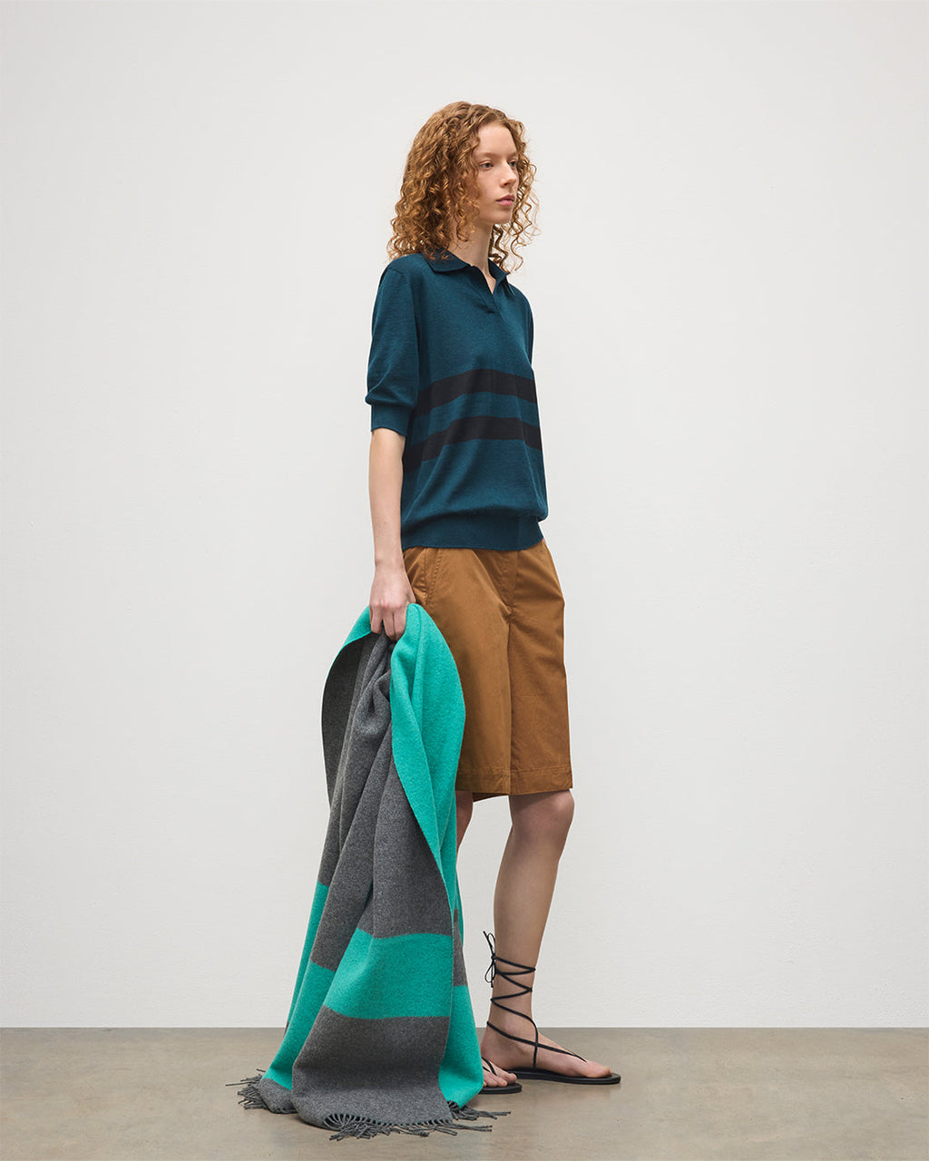 Johnstons of Elgin - Coira Green & Black Superfine Cashmere Polo Shirt