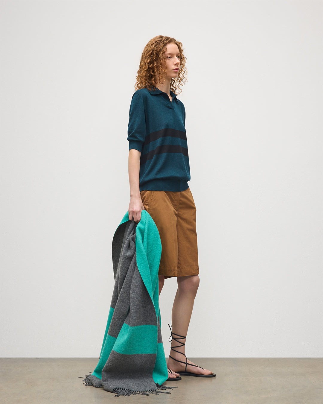 Johnstons of Elgin - Coira Green & Black Superfine Cashmere Polo Shirt