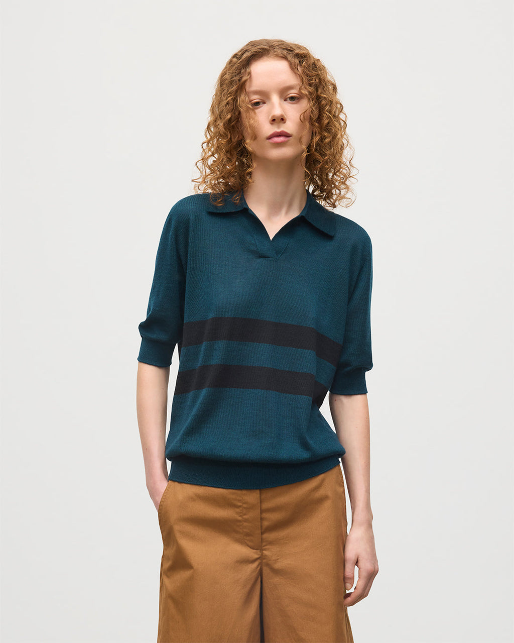 Johnstons of Elgin - Coira Green & Black Superfine Cashmere Polo Shirt