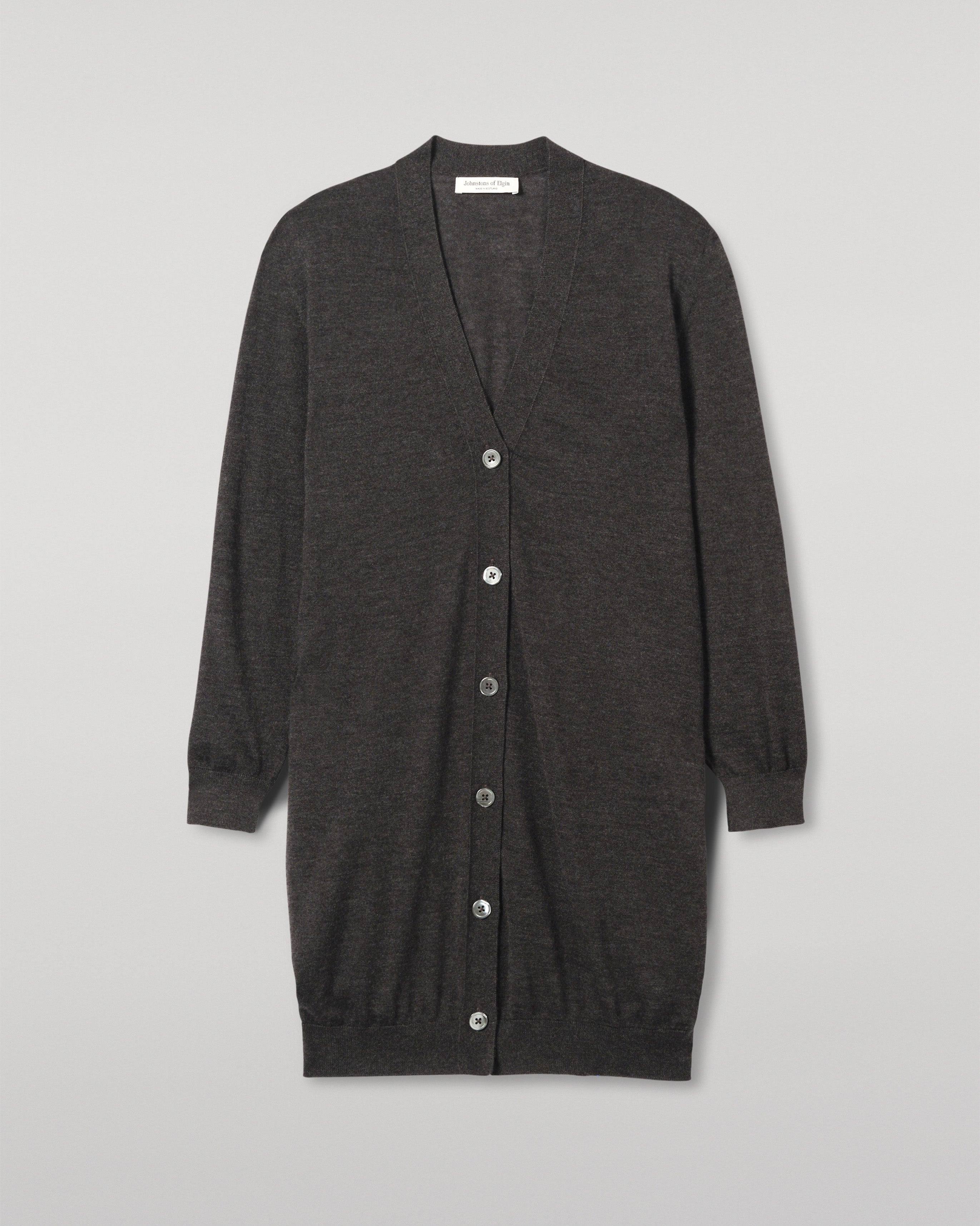 Johnstons of Elgin - Elise Dark Grey Long Superfine Cashmere Cardigan