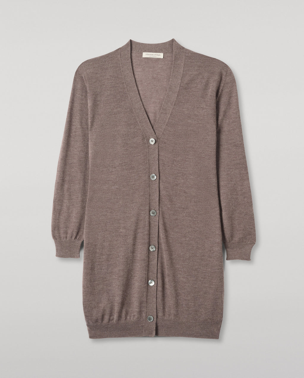 Johnstons of Elgin - Elise Light Brown Long Superfine Cashmere Cardigan