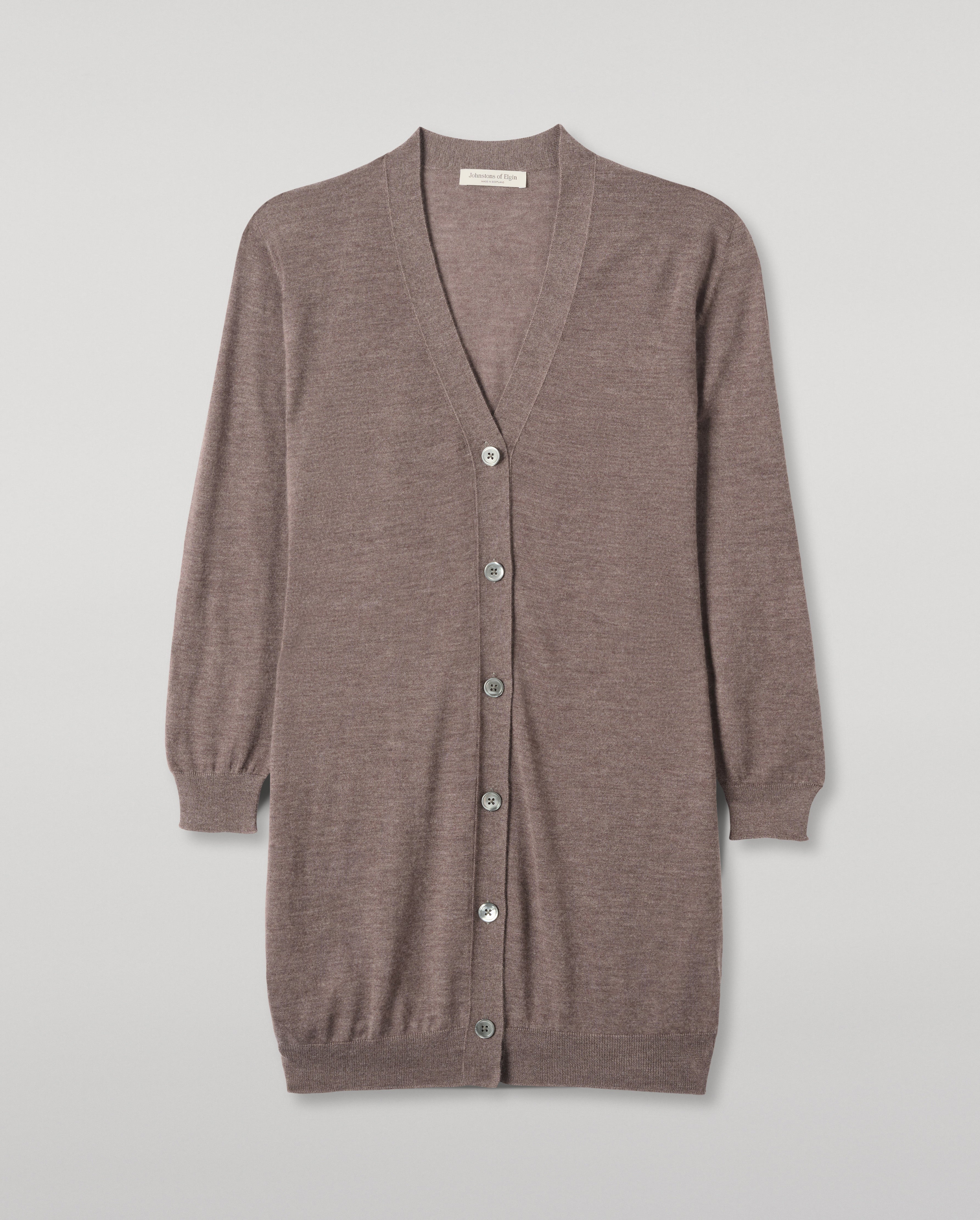 Johnstons of Elgin - Elise Light Brown Long Superfine Cashmere Cardigan
