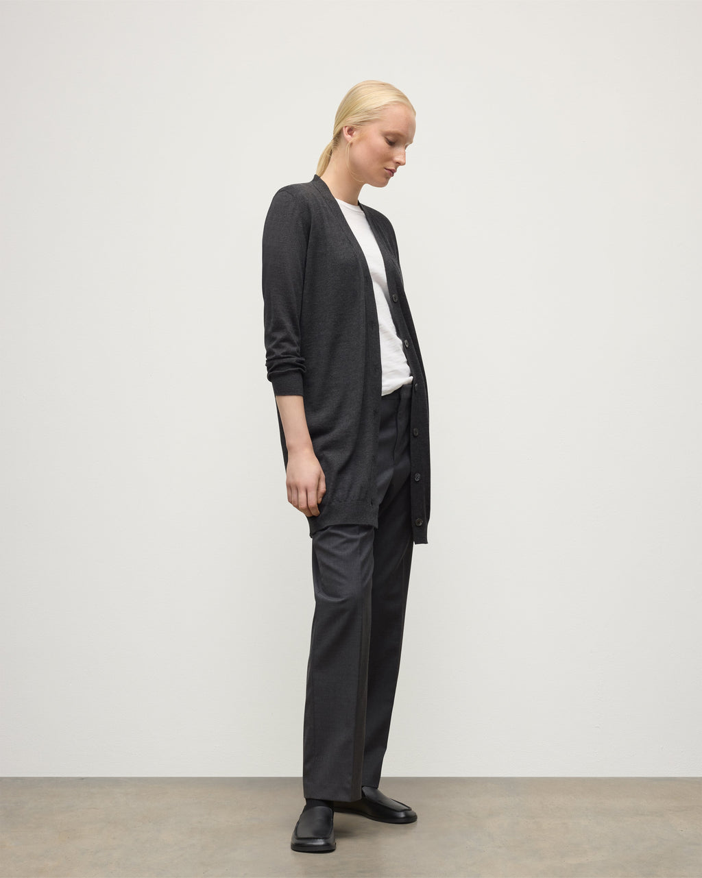 Johnstons of Elgin - Elise Dark Grey Long Superfine Cashmere Cardigan