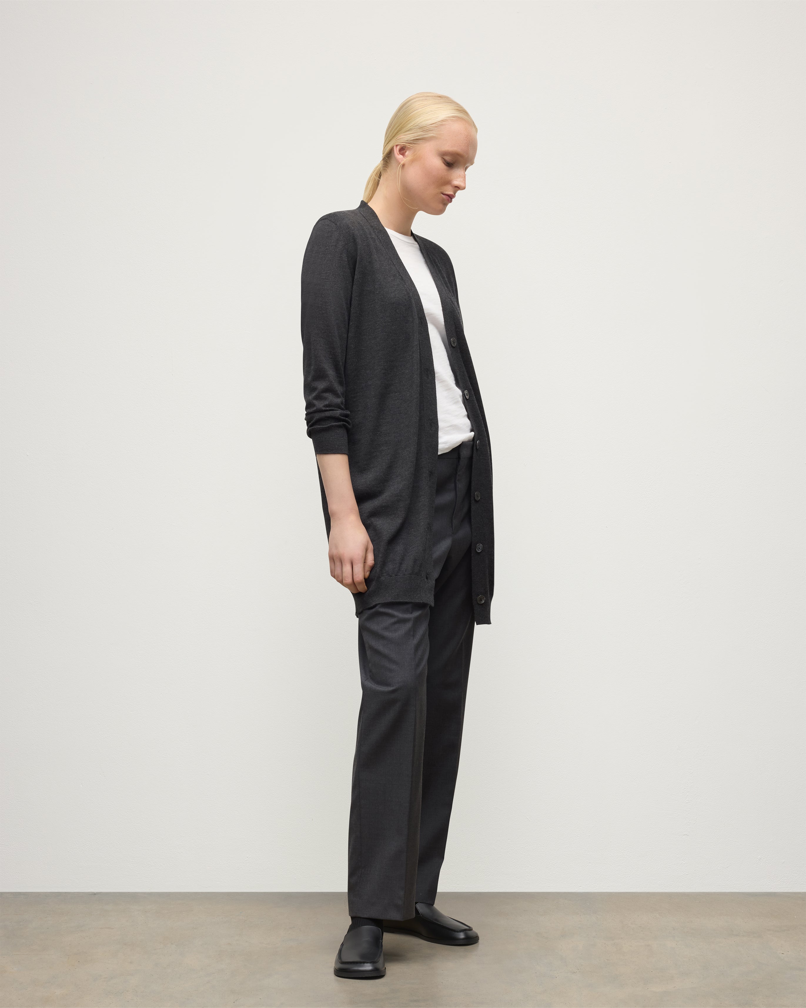Johnstons of Elgin - Elise Dark Grey Long Superfine Cashmere Cardigan