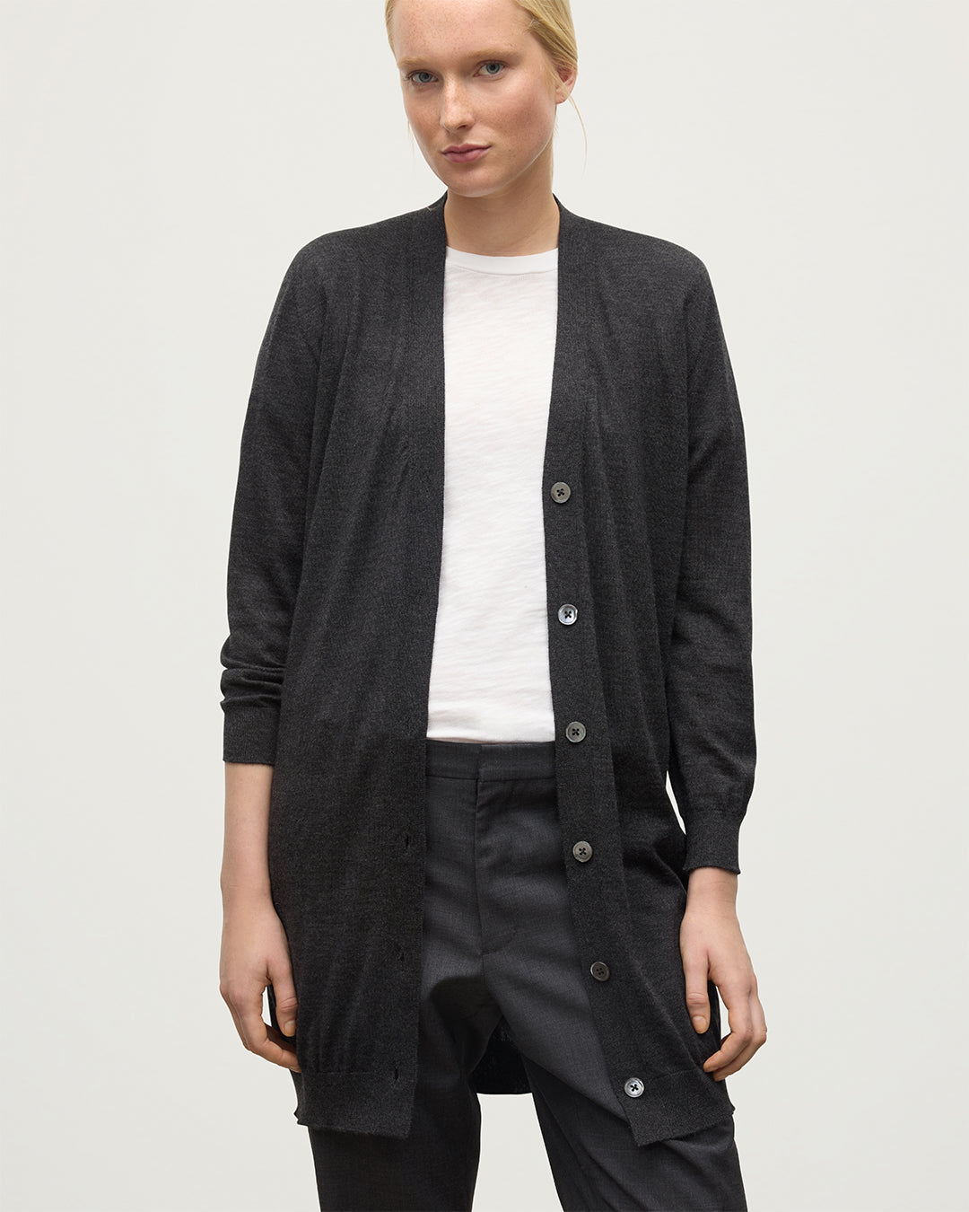 Johnstons of Elgin - Elise Dark Grey Long Superfine Cashmere Cardigan