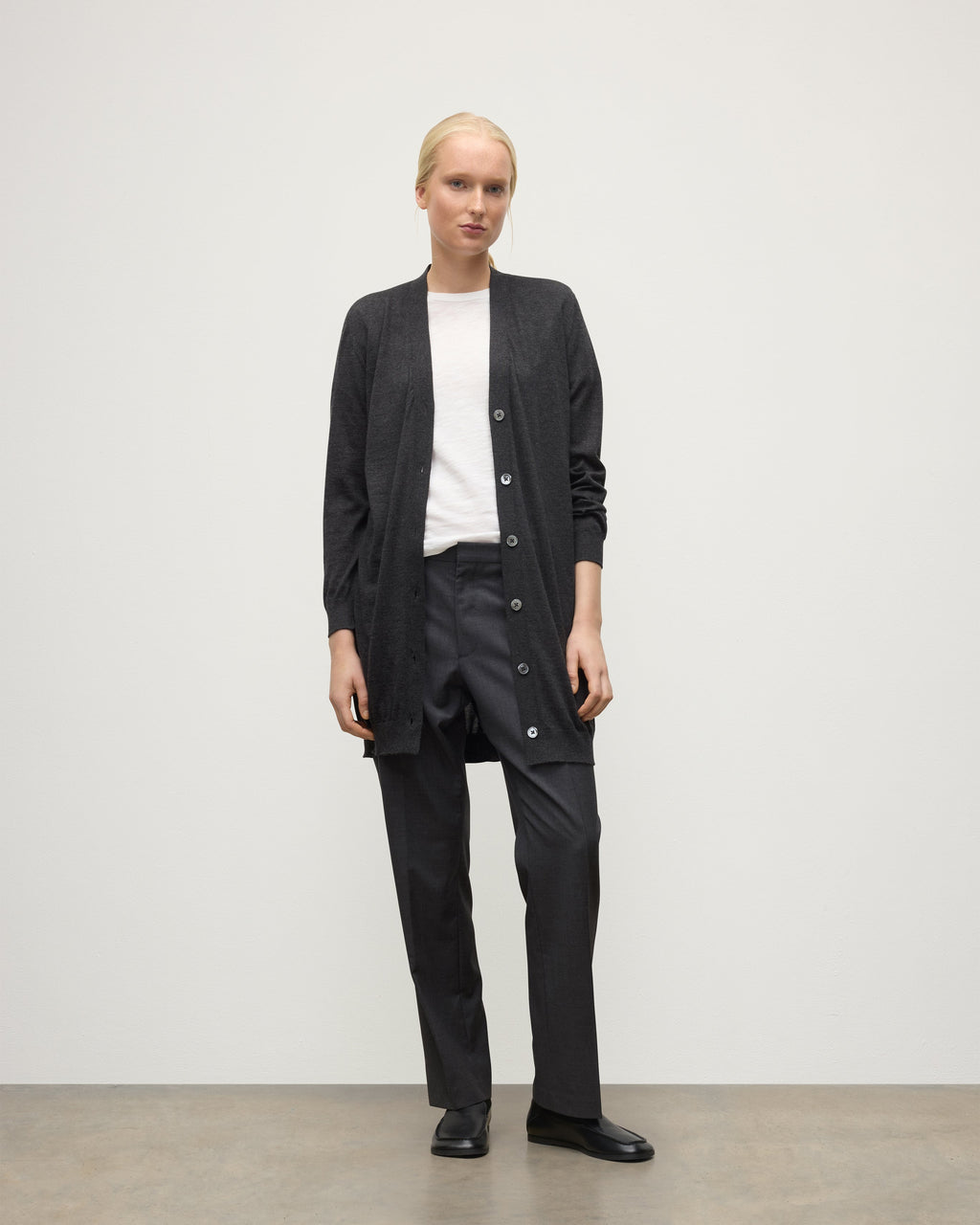 Johnstons of Elgin - Elise Dark Grey Long Superfine Cashmere Cardigan