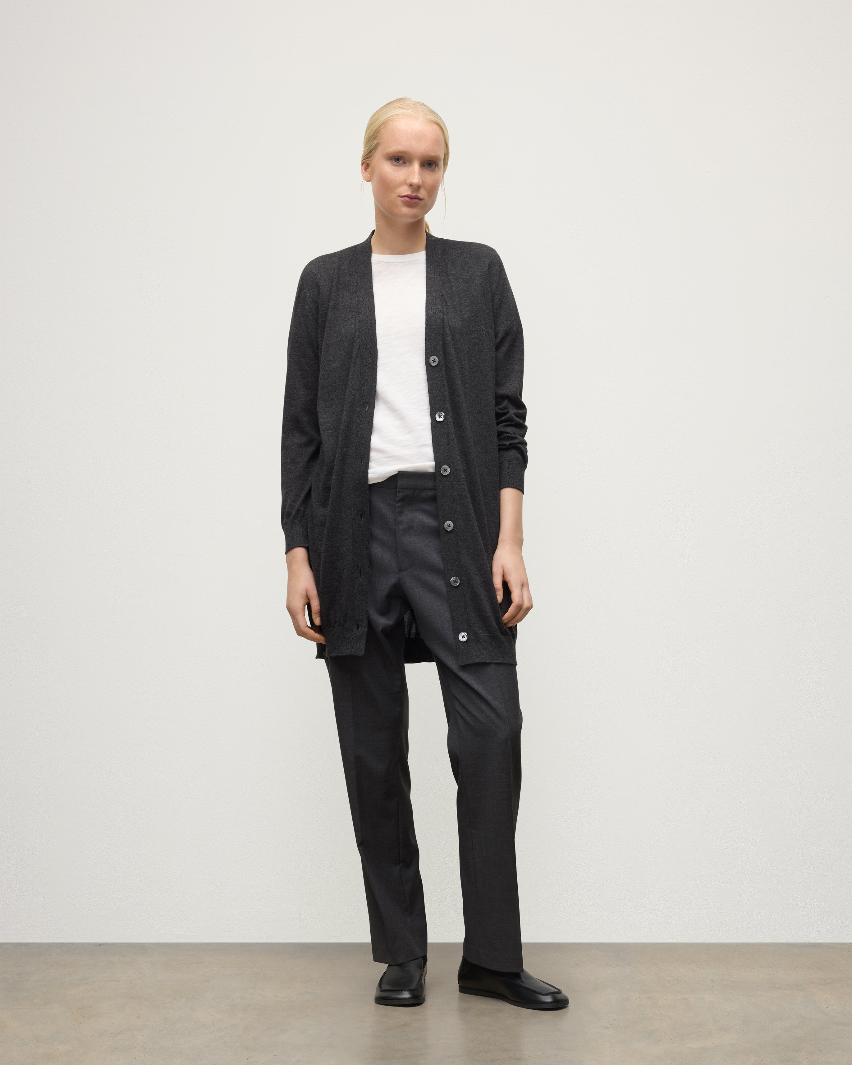 Johnstons of Elgin - Elise Dark Grey Long Superfine Cashmere Cardigan