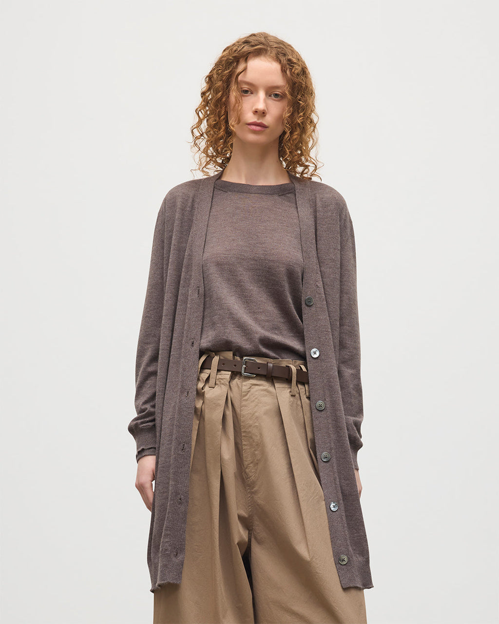 Johnstons of Elgin - Elise Light Brown Long Superfine Cashmere Cardigan