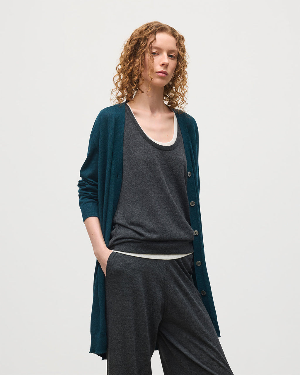 Johnstons of Elgin - Elise Bottle Green Long Superfine Cashmere Cardigan